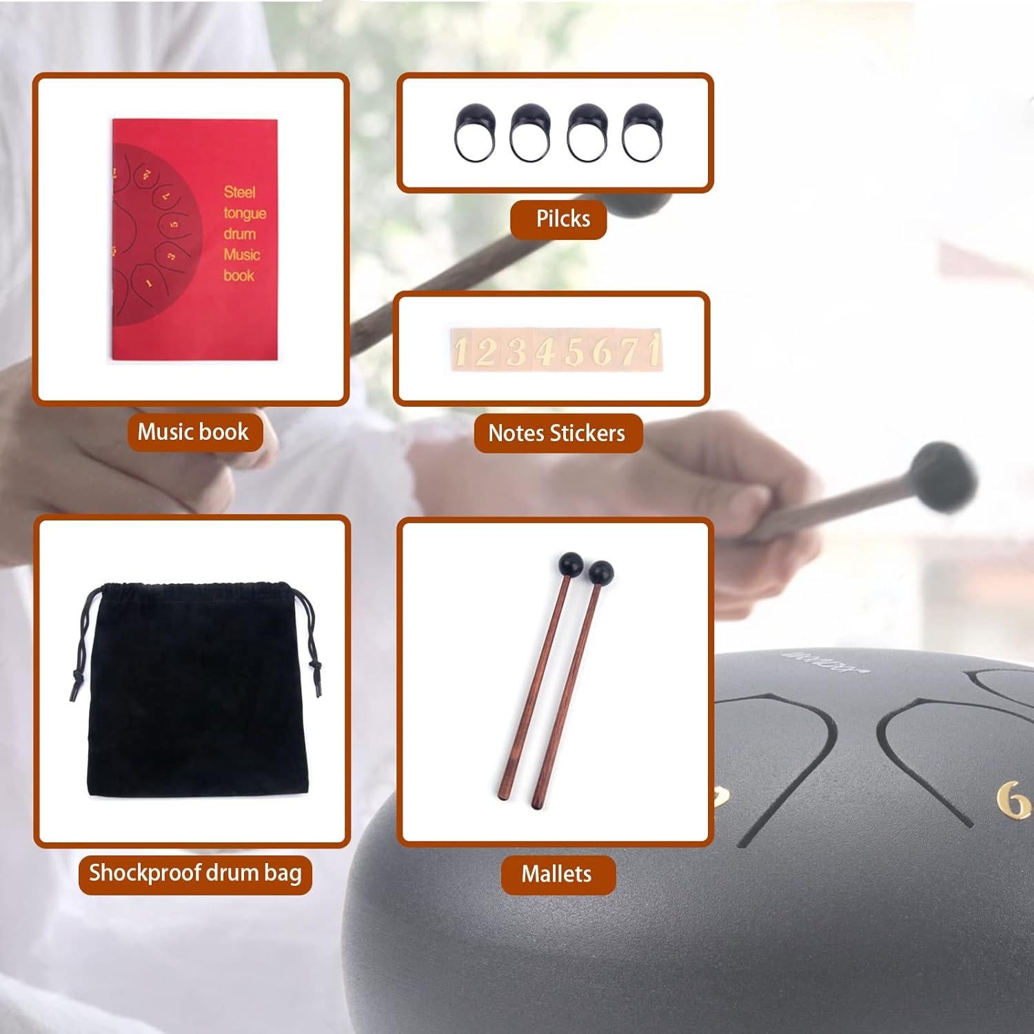 Tambor de Lluvia VixxNoxx 15.24 cm 8 Notas Acero para Meditación