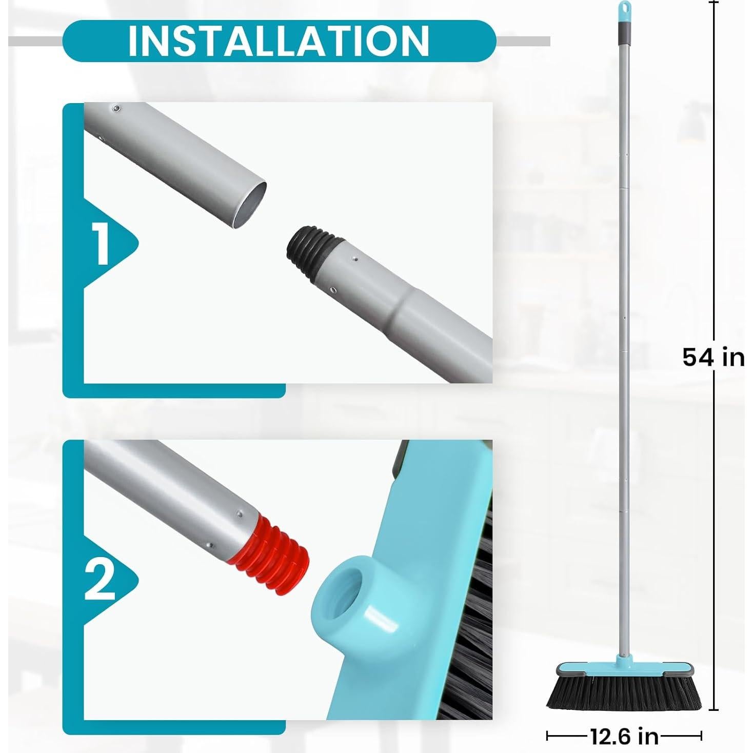 Escoba Interior TrueYee 137 cm Azul con Cerdas Suaves