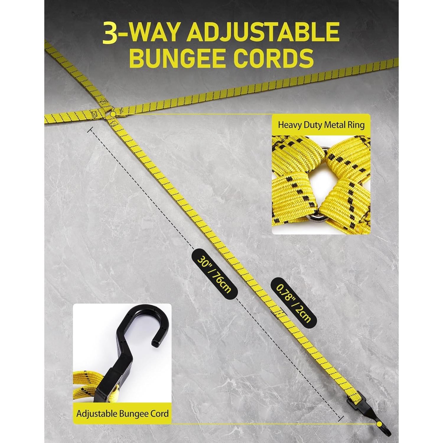 Cuerdas Bungee Ajustables LuckyStraps 76 cm 3 Vías Paquete de 4