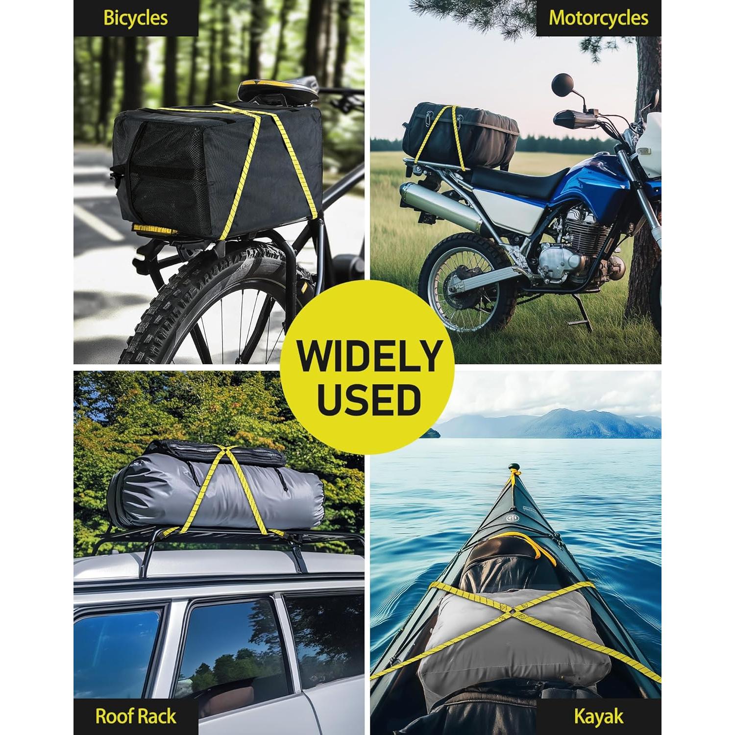 Cuerdas Bungee Ajustables LuckyStraps 76 cm 3 Vías Paquete de 4