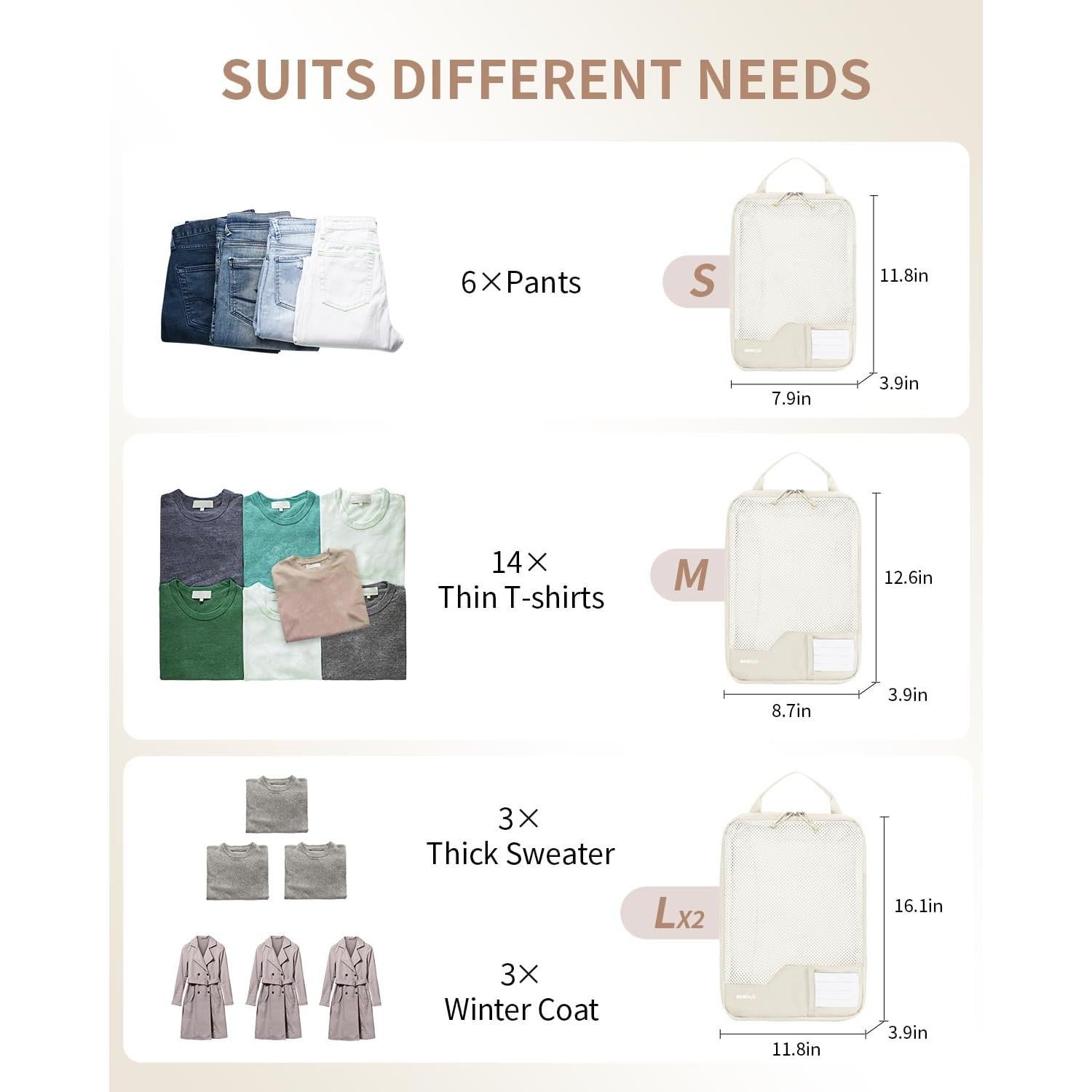 Cubos de Empaque ECOHUB Set de 4 para Viaje 40.9x30.0 cm