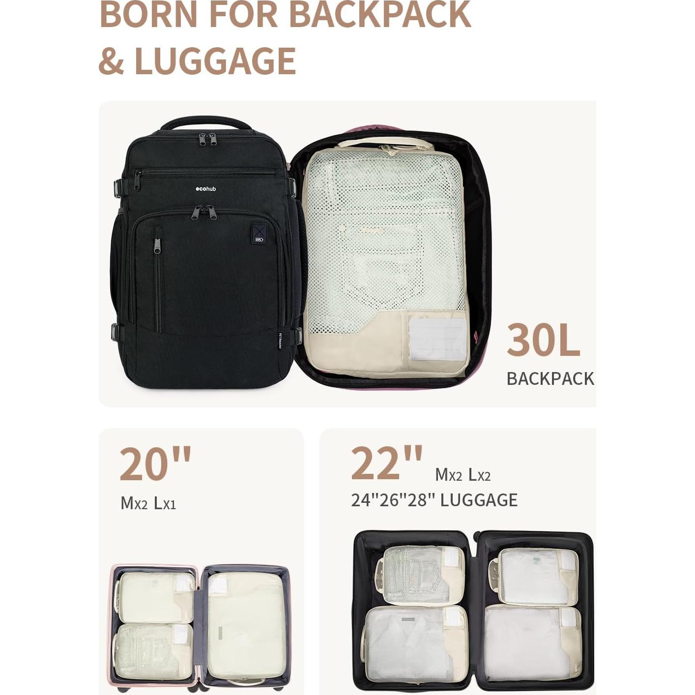 Cubos de Empaque ECOHUB Set de 4 para Viaje 40.9x30.0 cm