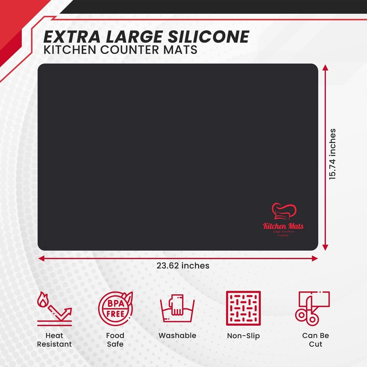 Alfombrilla Resistente al Calor Jage Kitchen 58.4x38.1cm Silicona Negra