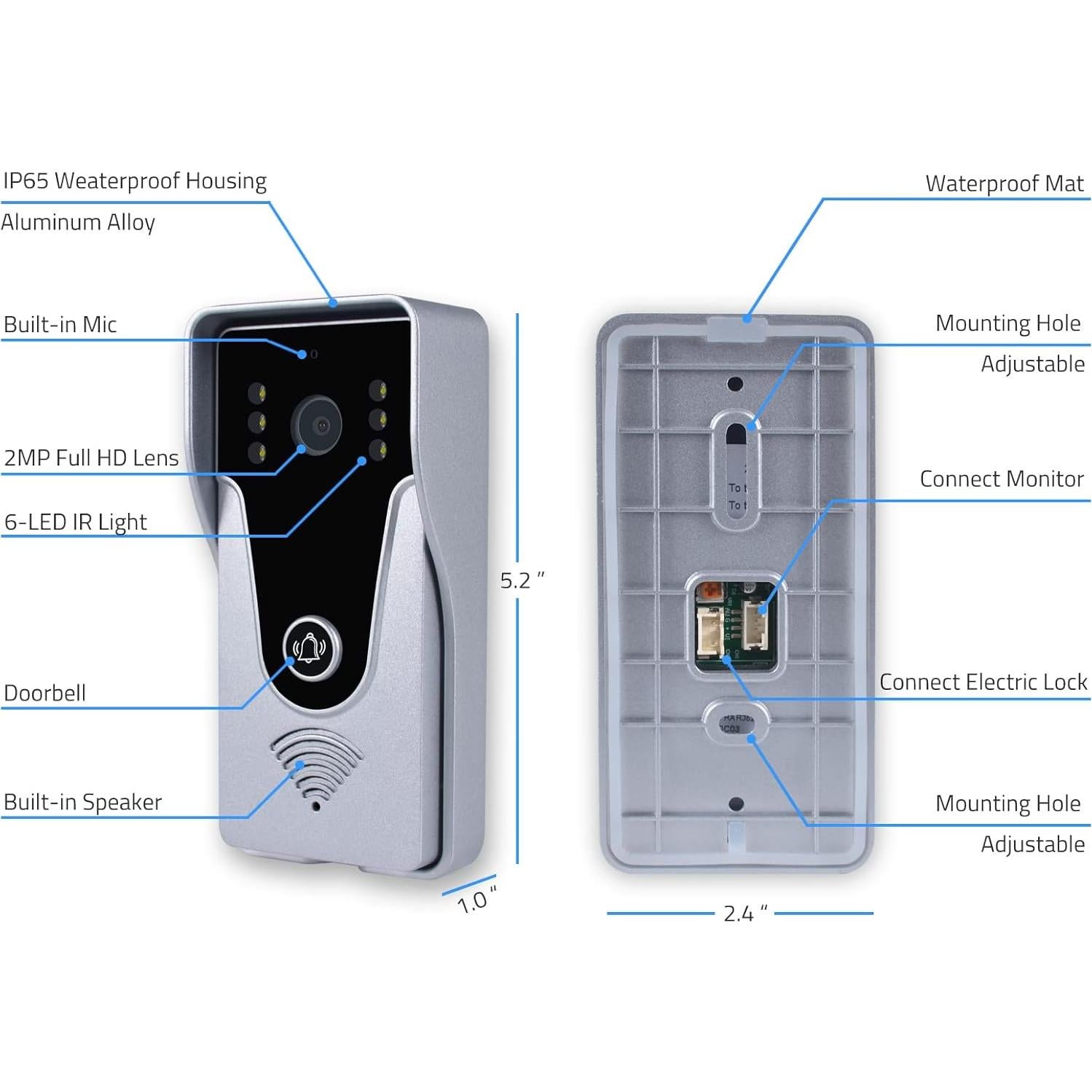 Intercomunicador de Video por Cable AMOCAM 7" Aluminio IP65