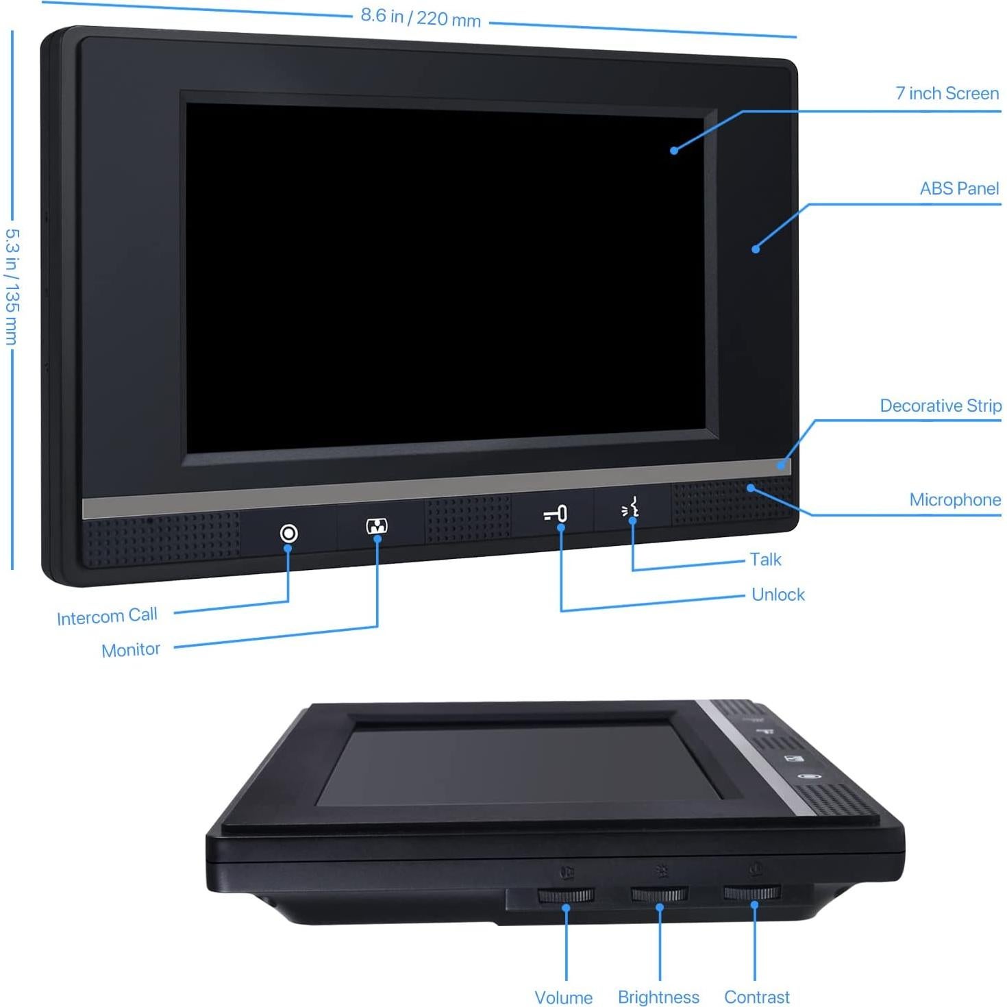 Intercomunicador de Video por Cable AMOCAM 7" Aluminio IP65