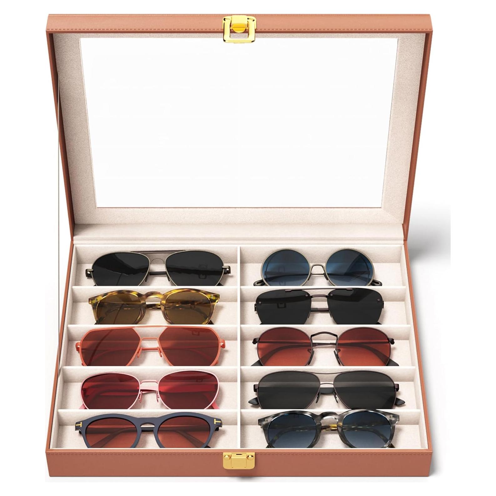 Caja de Almacenamiento para Gafas Sensok - 10 Compartimentos Marrón