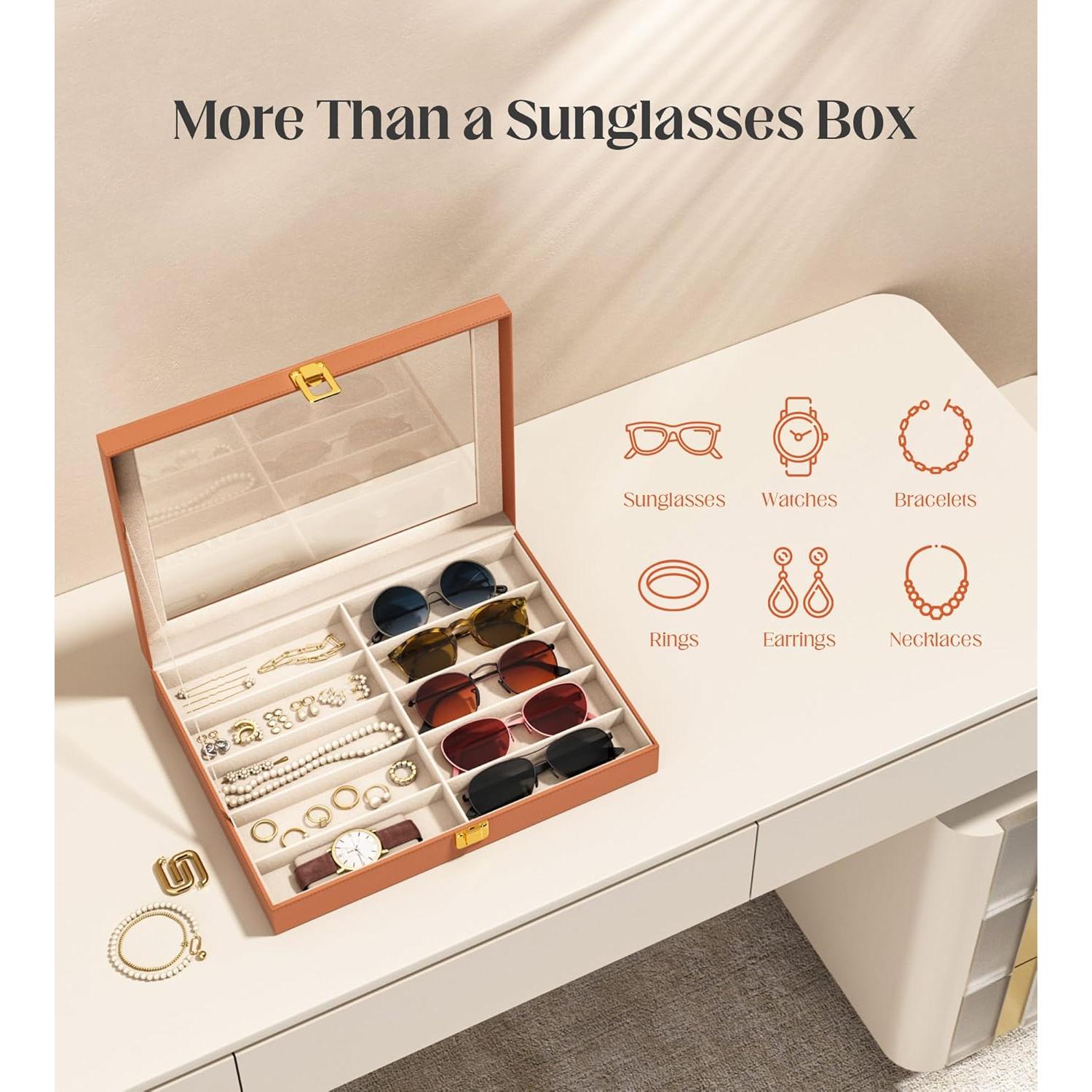 Caja de Almacenamiento para Gafas Sensok - 10 Compartimentos Marrón