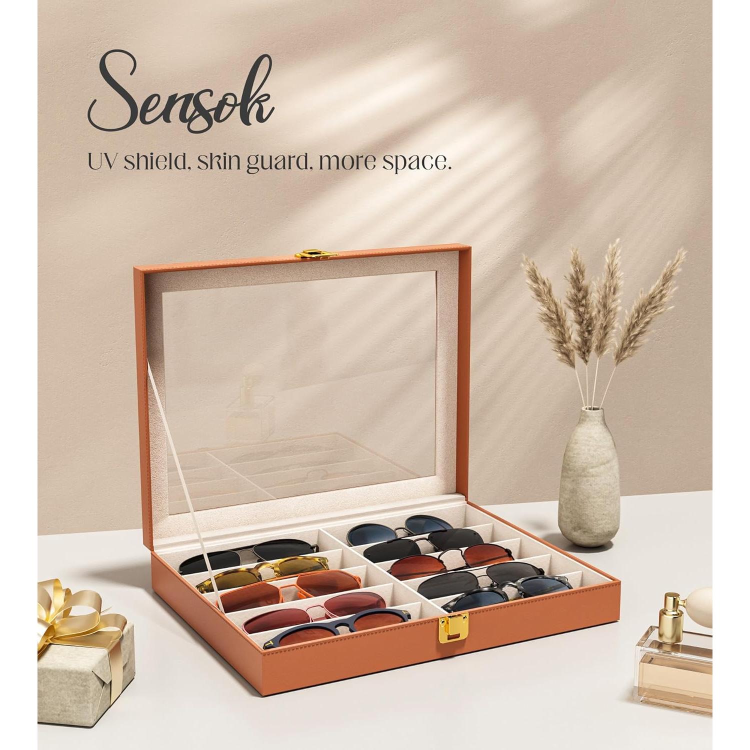 Caja de Almacenamiento para Gafas Sensok - 10 Compartimentos Marrón