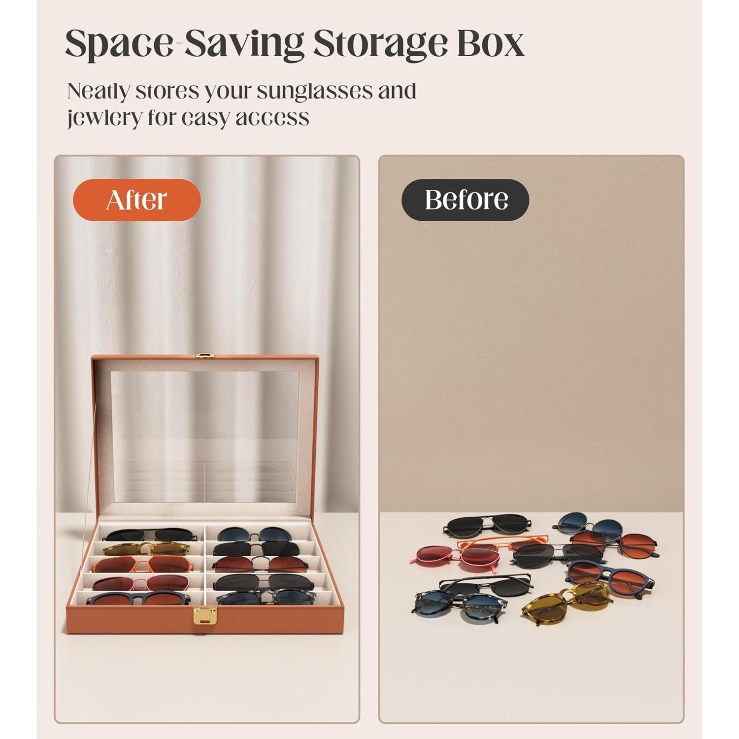 Caja de Almacenamiento para Gafas Sensok - 10 Compartimentos Marrón