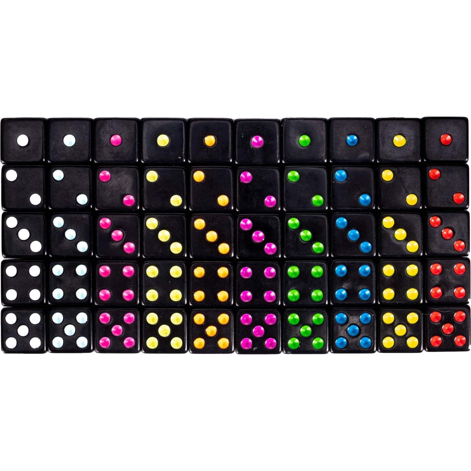 Paquete de 50 Dados D6 Estándar 16mm Negro para Juegos