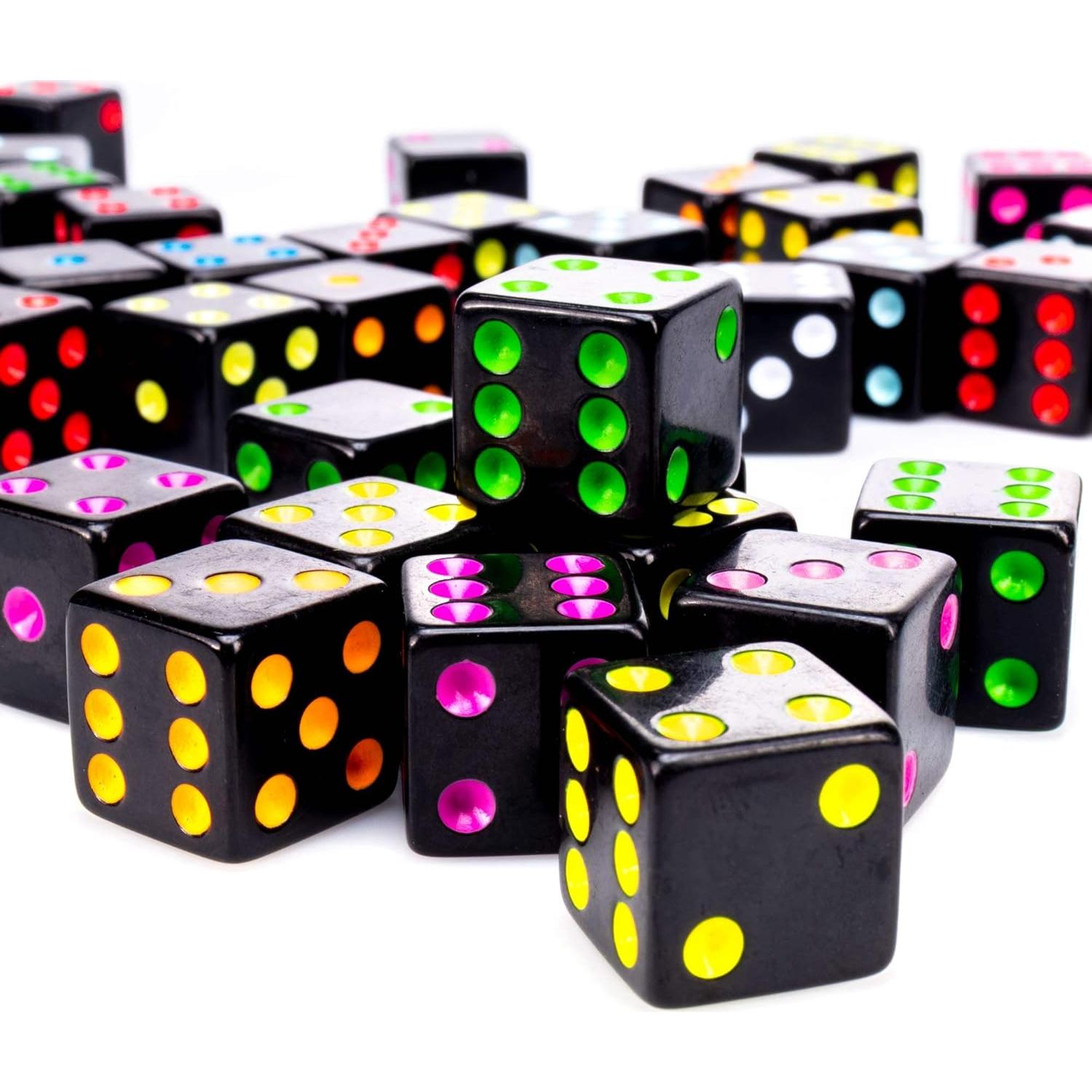 Paquete de 50 Dados D6 Estándar 16mm Negro para Juegos