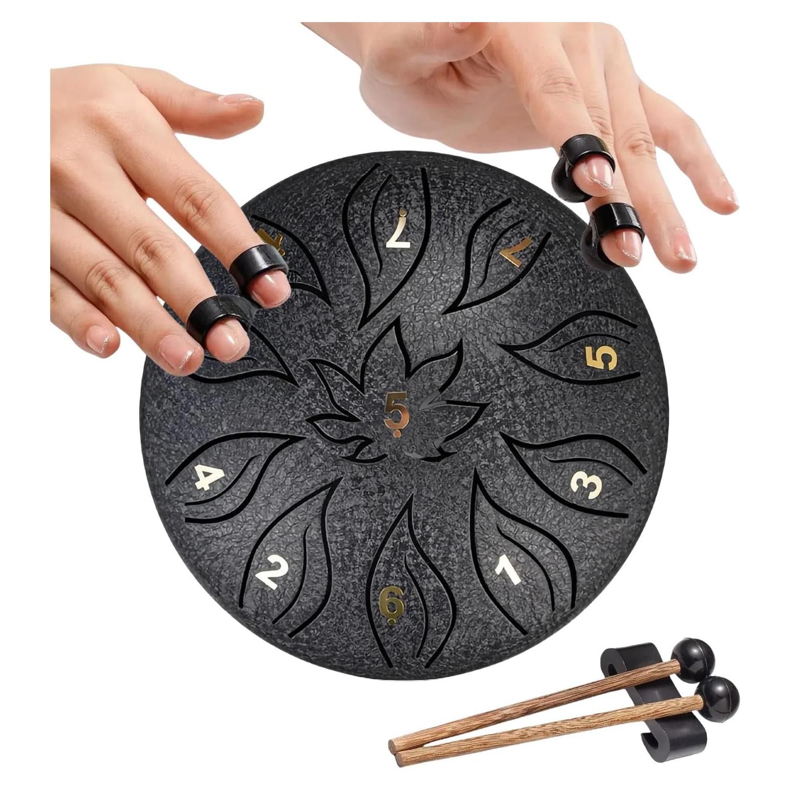 Tambor de Lengua de Acero 15.24 cm 11 Tonos Negro con Mallets