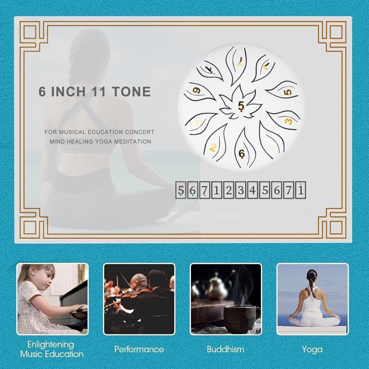 Tambor de Lengua de Acero 15.24 cm 11 Tonos Negro con Mallets