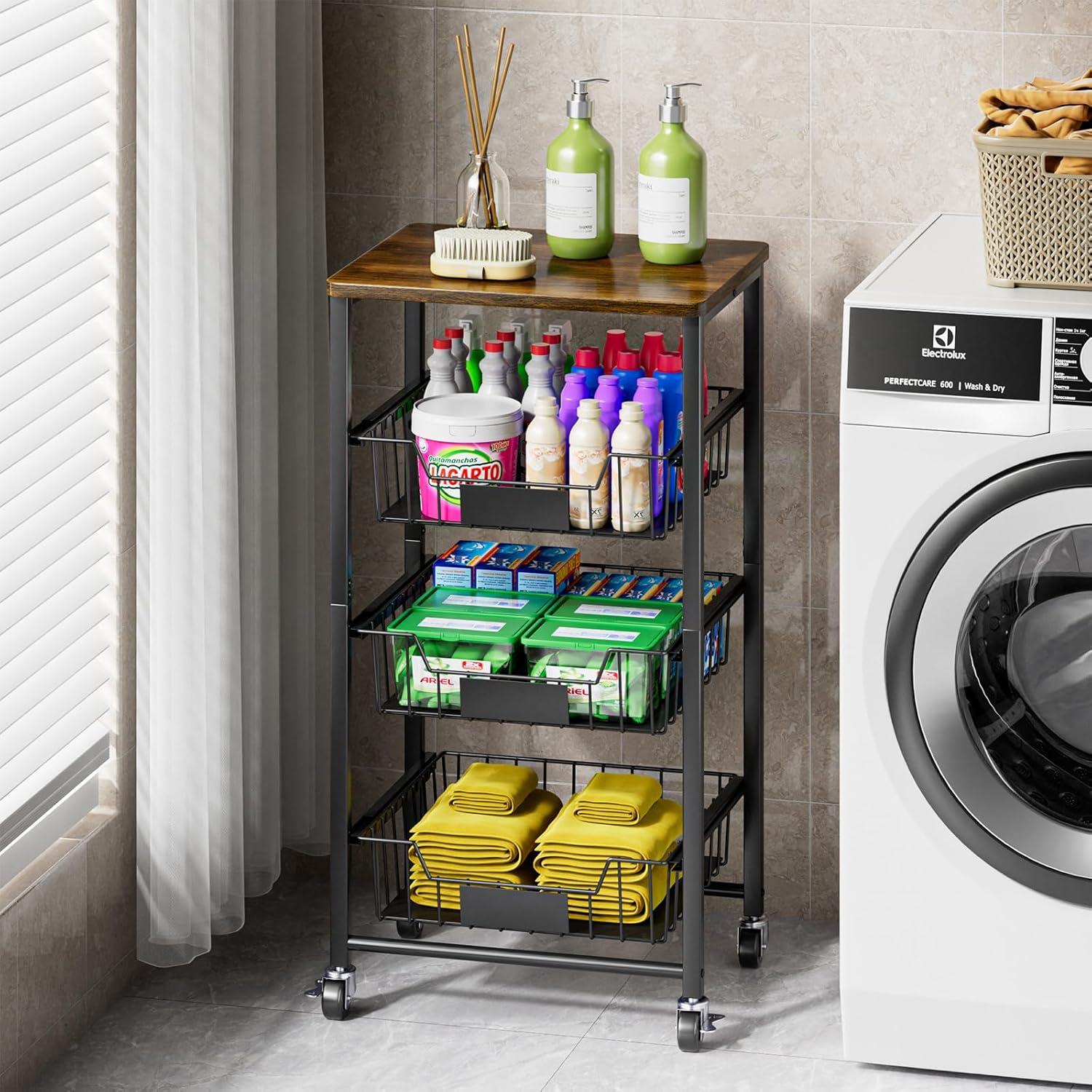 Carrito de Almacenamiento Giwil 4 Niveles con Cajón Negro