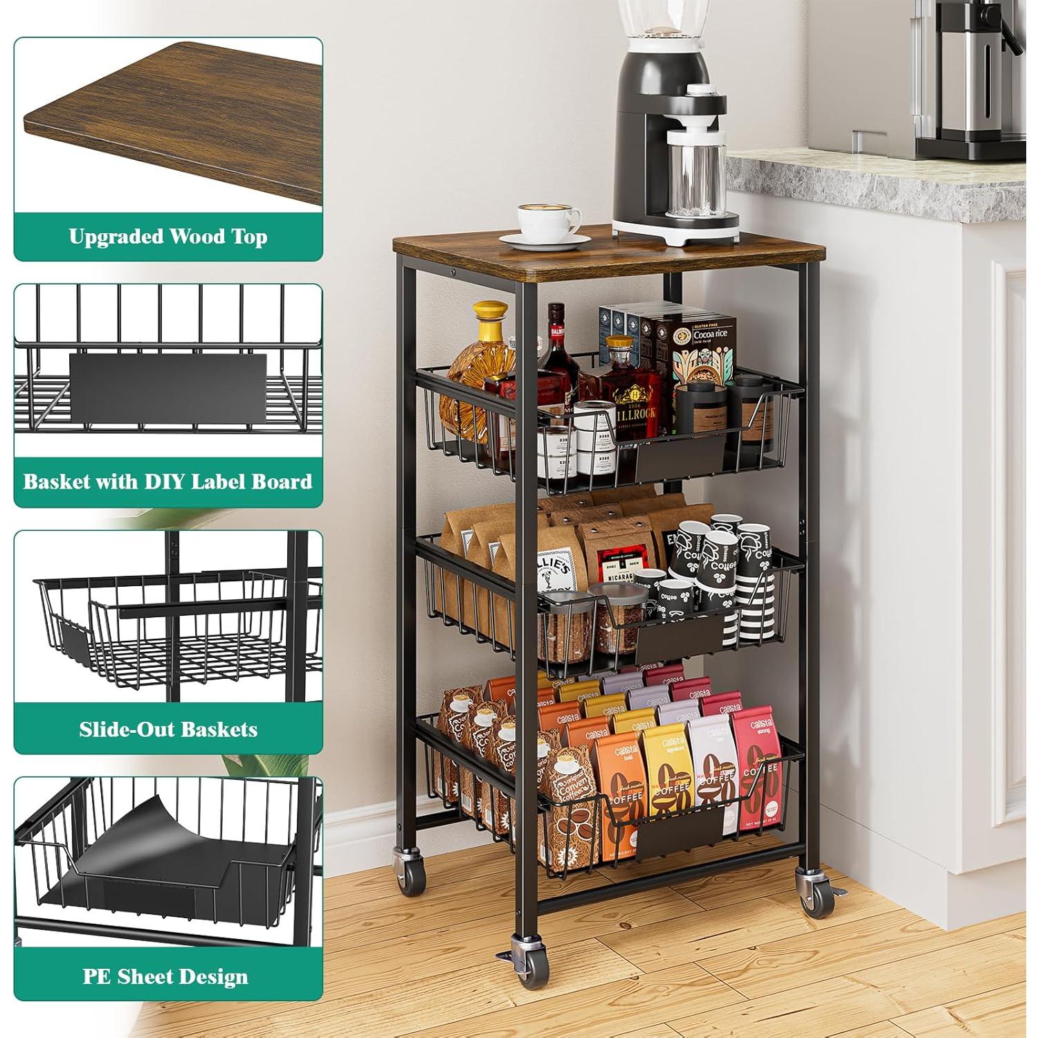 Carrito de Almacenamiento Giwil 4 Niveles con Cajón Negro