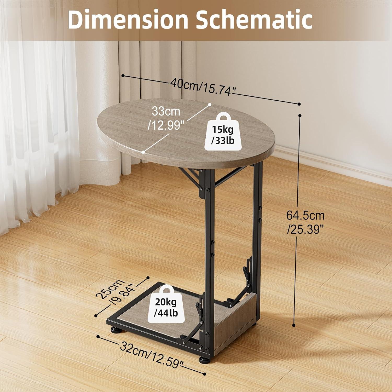 Mesa Lateral Plegable Elbourn Gris, Mesa de Sofá Curvada 2 Niveles