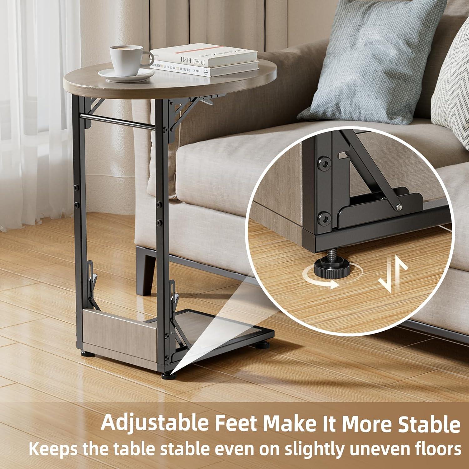 Mesa Lateral Plegable Elbourn Gris, Mesa de Sofá Curvada 2 Niveles