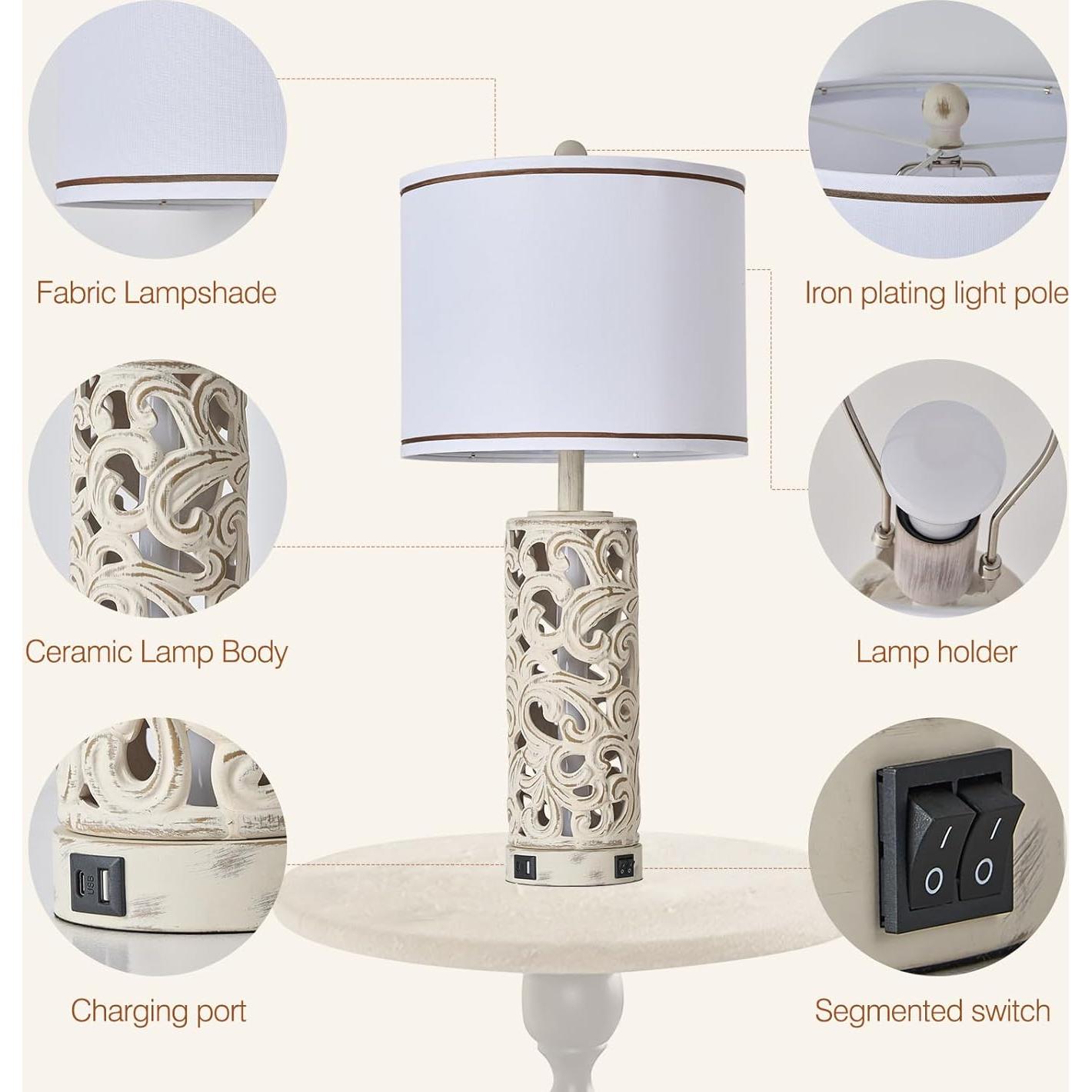 Juego de 2 Lámparas de Mesa AIDENOEY 71 cm con USB y Bombillas