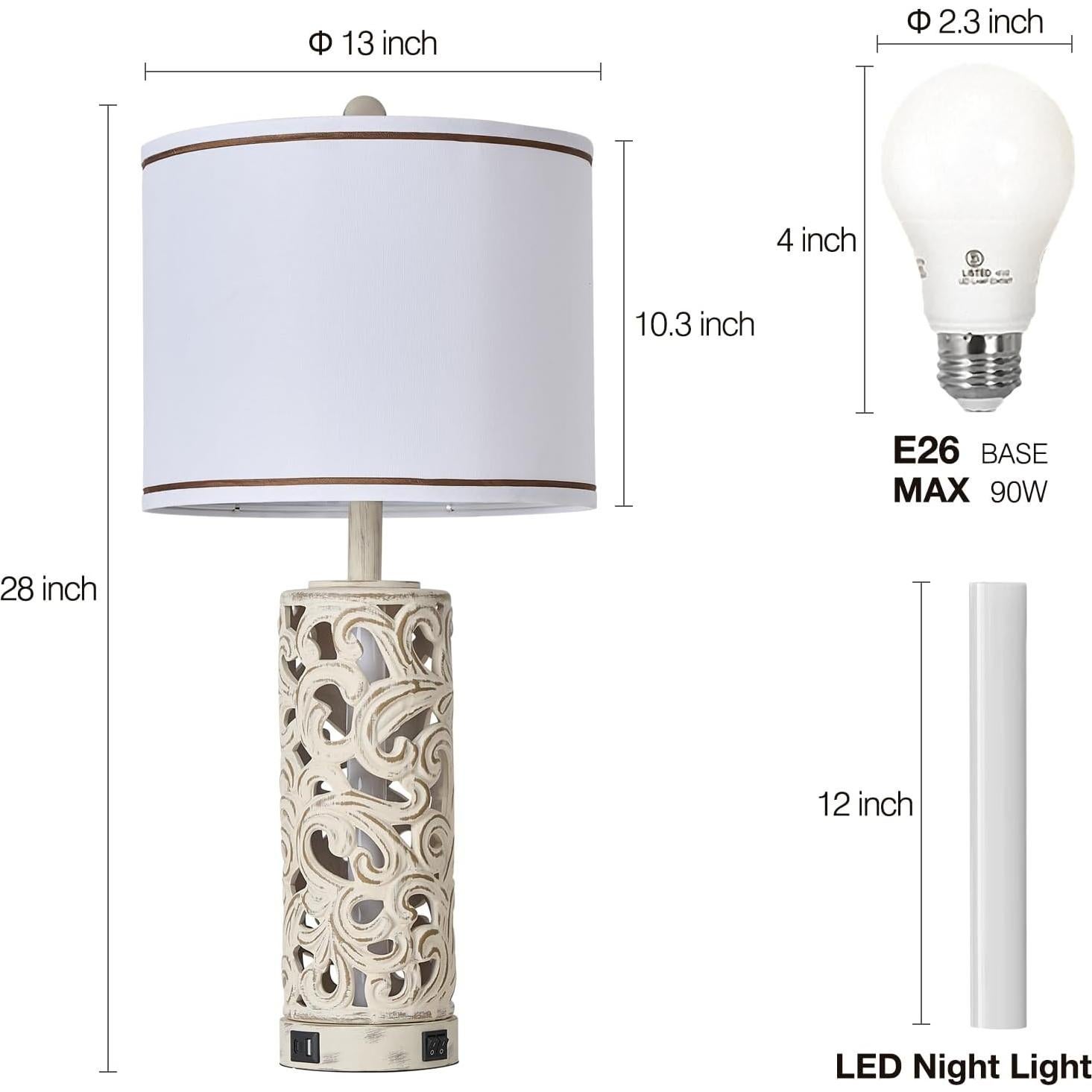 Juego de 2 Lámparas de Mesa AIDENOEY 71 cm con USB y Bombillas