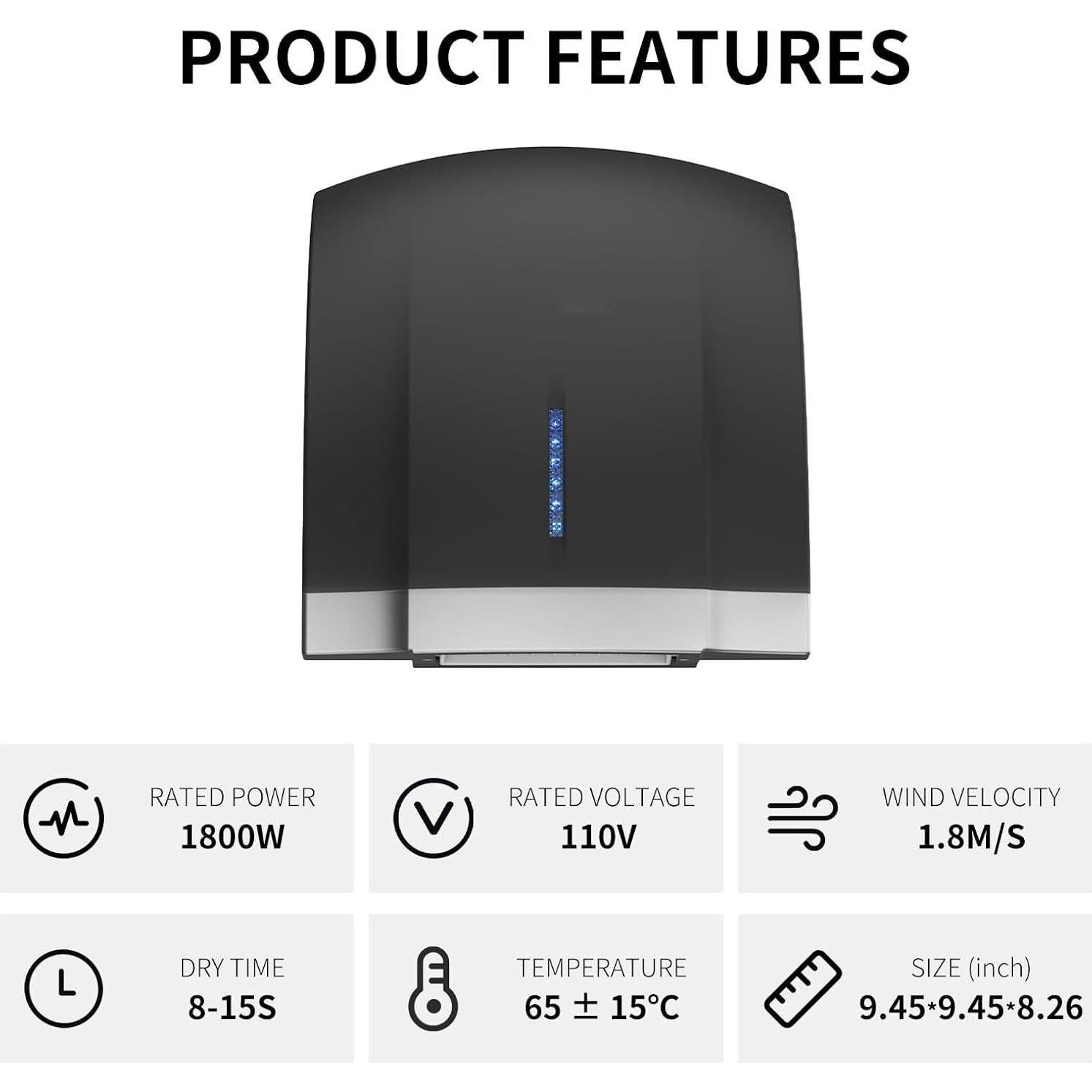 Secador de Manos Automático Taozhiyuan 5558 Negro 110V