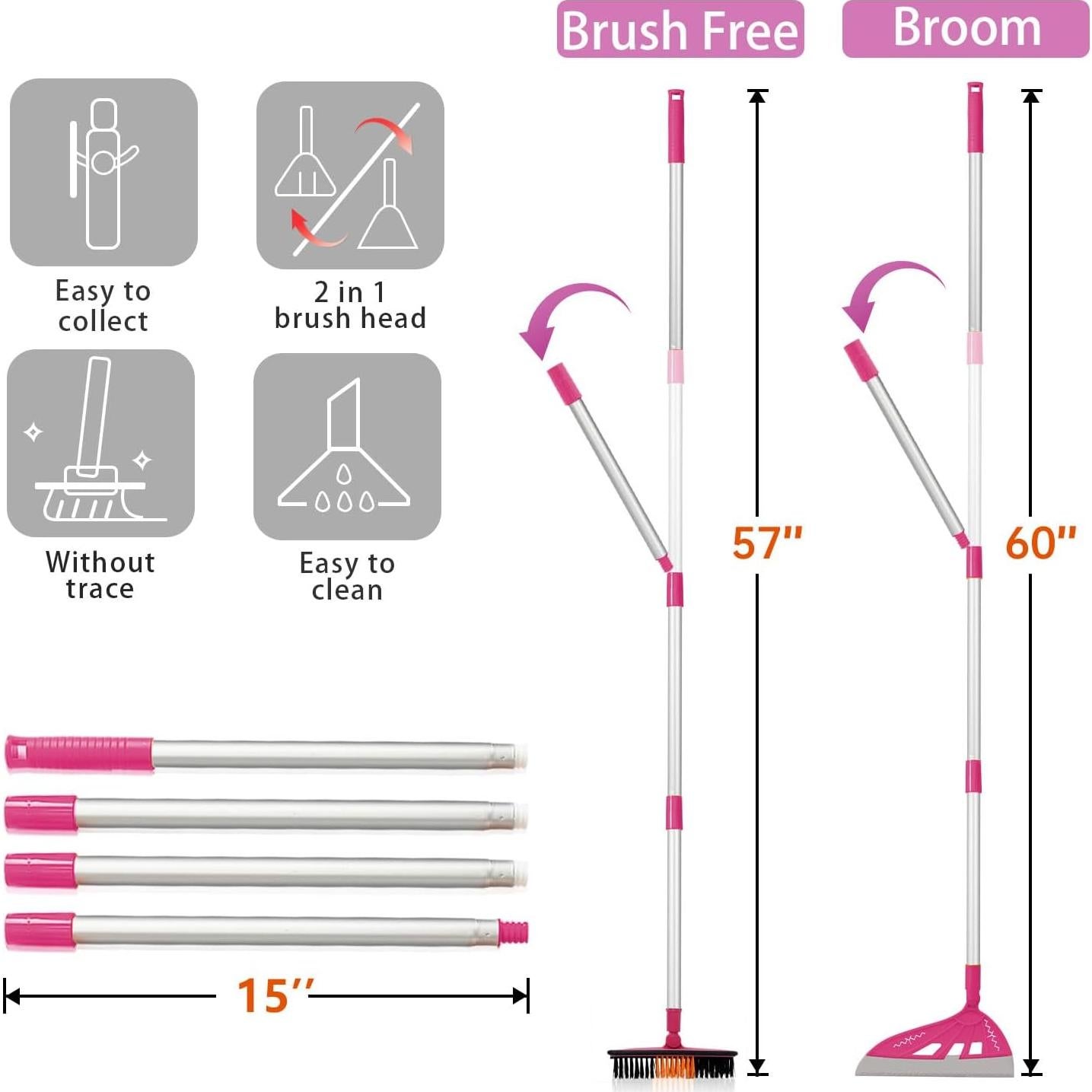 Cepillo Limpiador de Juntas UNCLE ROCK con Mango Largo 152 cm Rosa