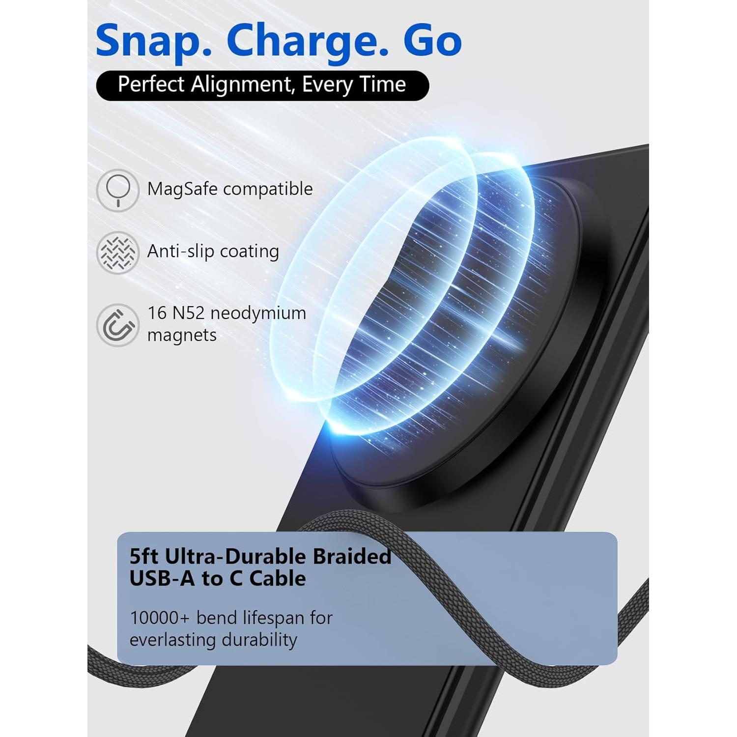 Cargador Inalámbrico Magnético MagSafe YFZN para iPhone 12-16 - Negro