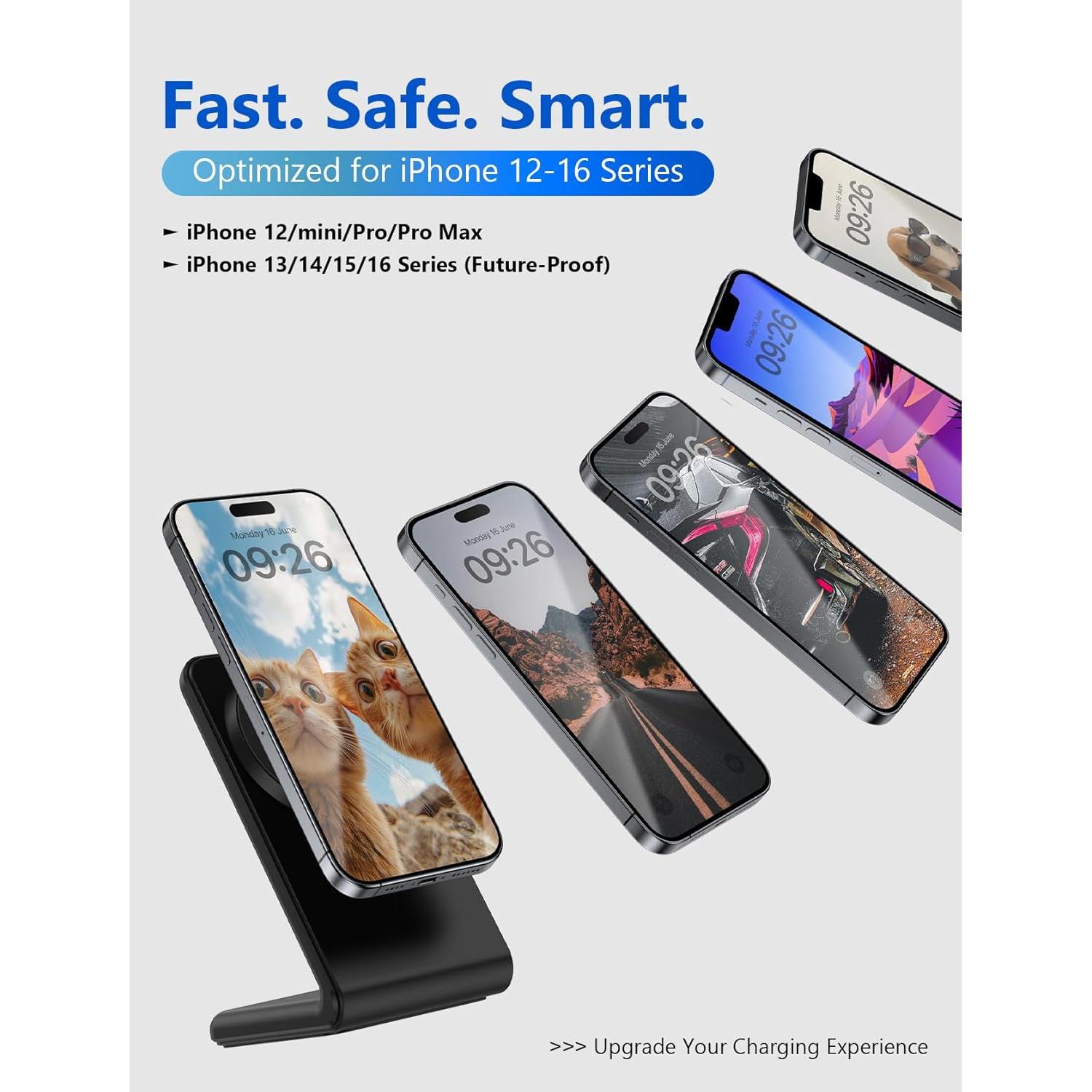 Cargador Inalámbrico Magnético MagSafe YFZN para iPhone 12-16 - Negro