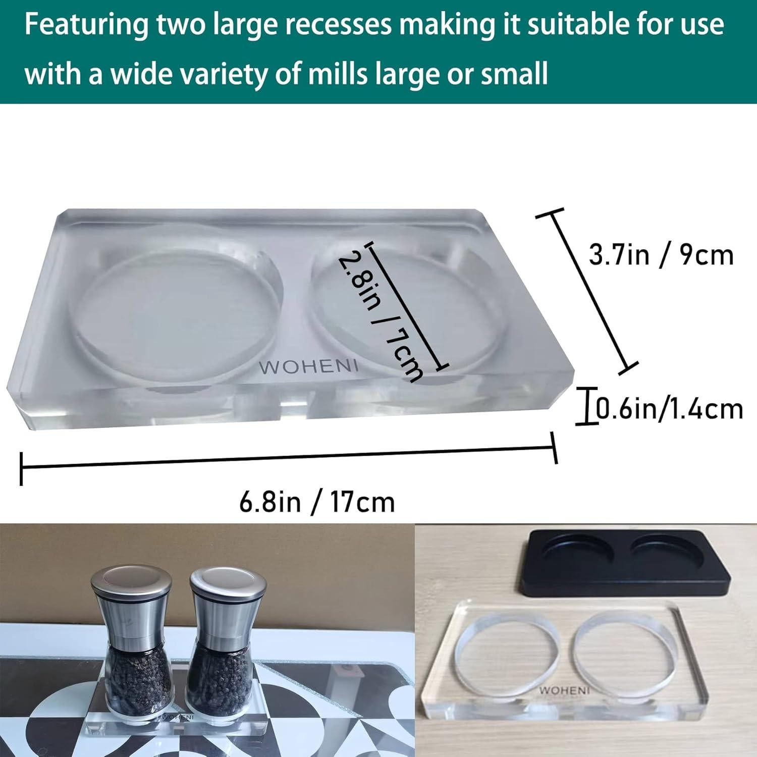 Bandeja Acrílica para Molinillos de Sal y Pimienta WOHENI 17x9 cm