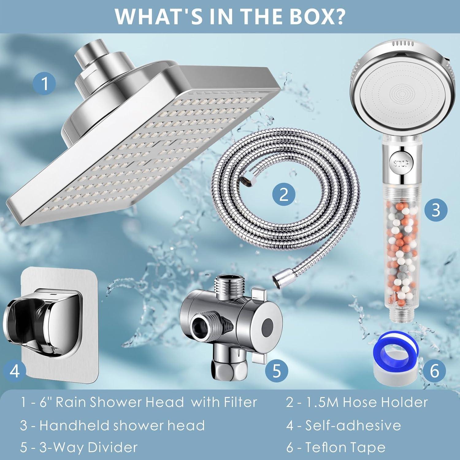 Cabezal de Ducha Filtrado Nuodan 6" Cromo Alta Presión