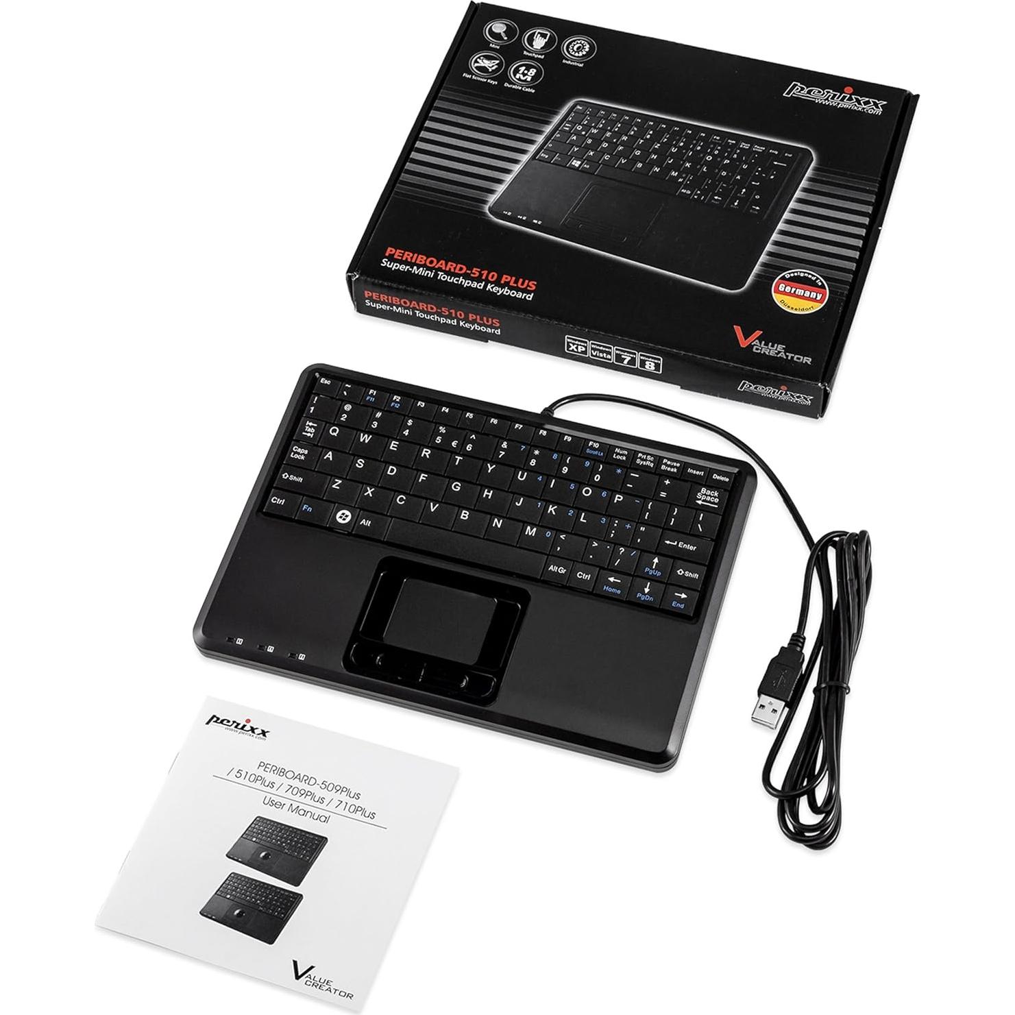 Teclado USB Perixx PERIBOARD-510H Plus con Touchpad Negro