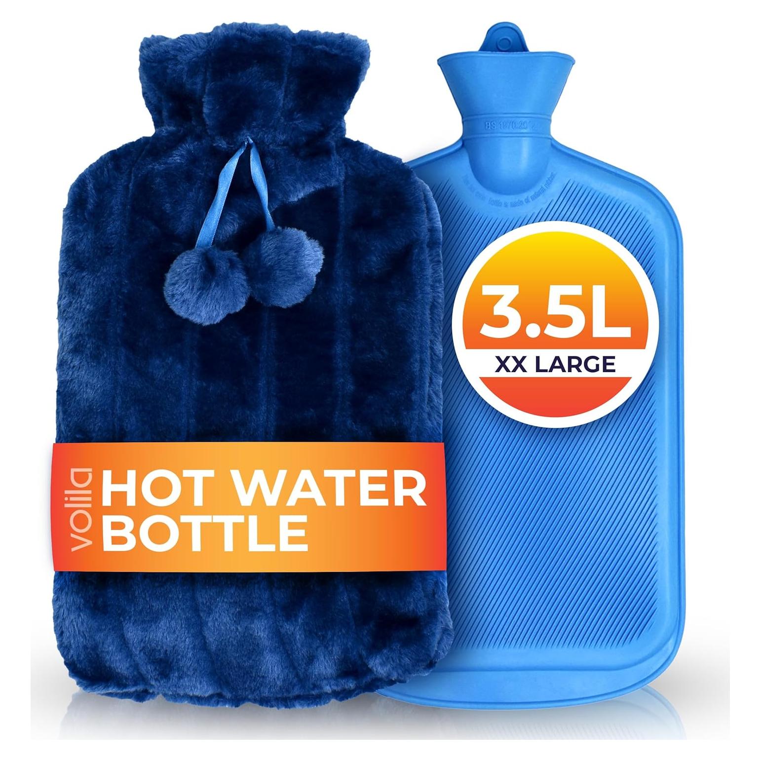 Botella de Agua Caliente 3.5L Volila con Funda Suave Azul