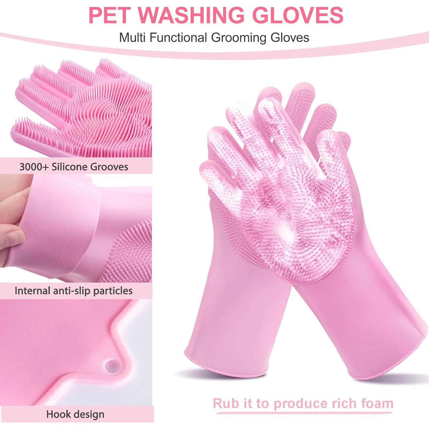Juego de Baño para Mascotas Kemodia Rosa 2 Piezas con Guantes
