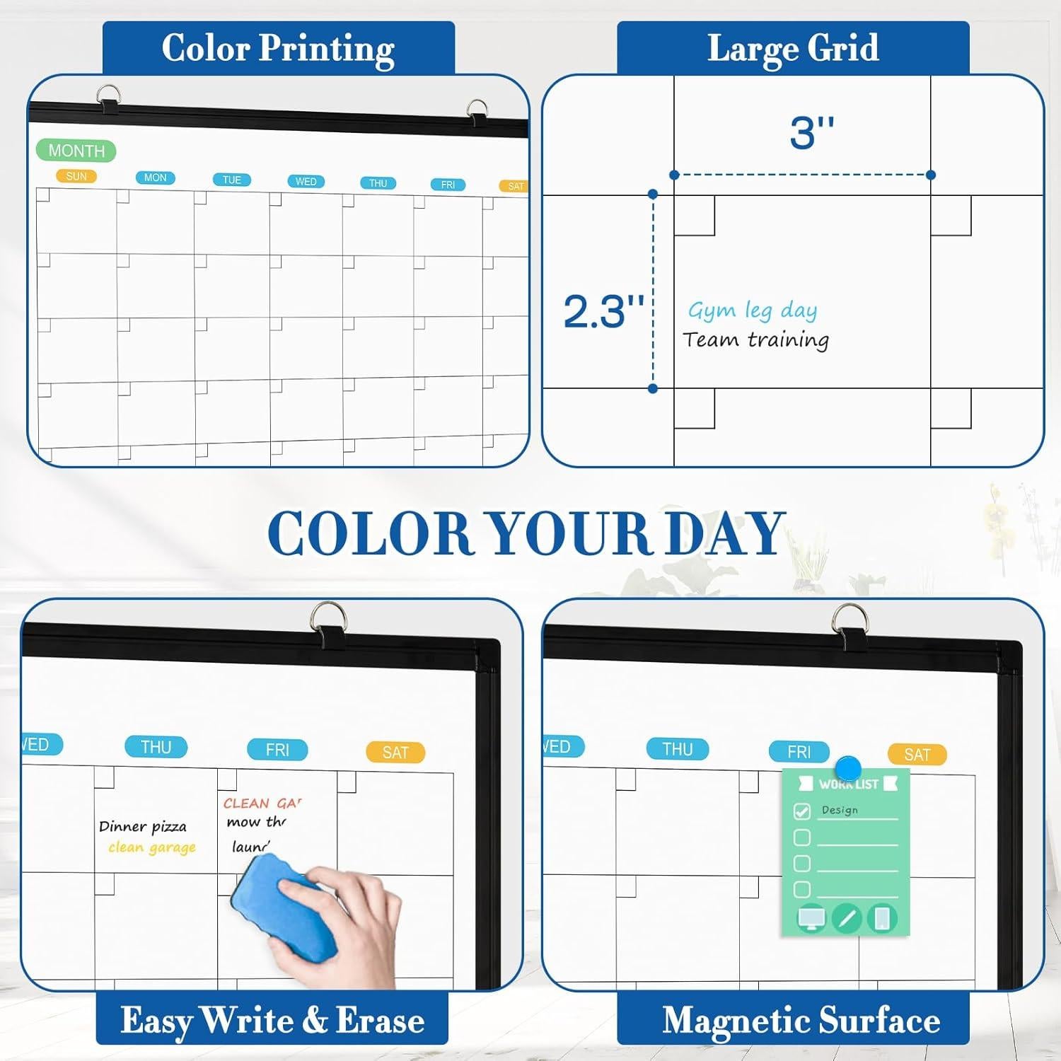 Calendario de Pizarra Blanca WALGLASS 61x46 cm Doble Cara