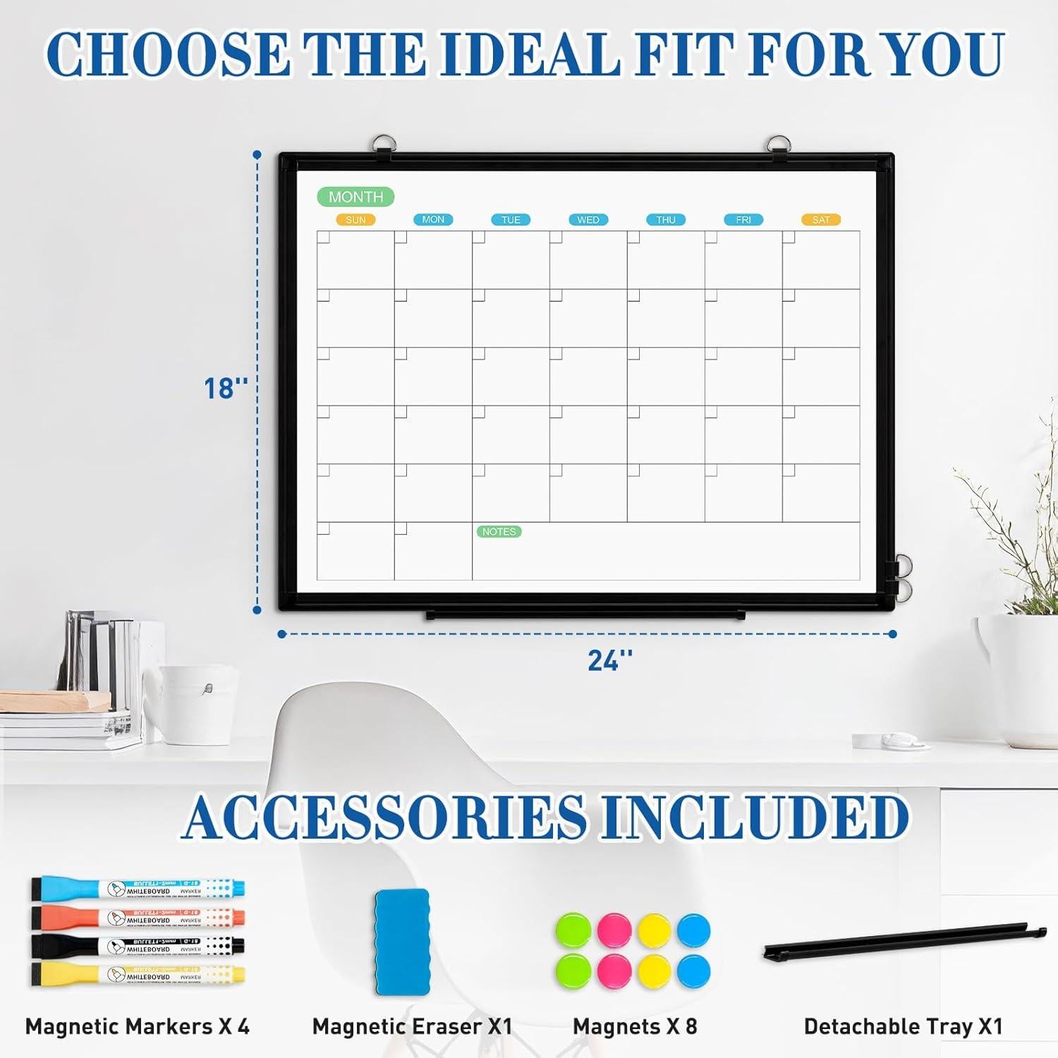 Calendario de Pizarra Blanca WALGLASS 61x46 cm Doble Cara