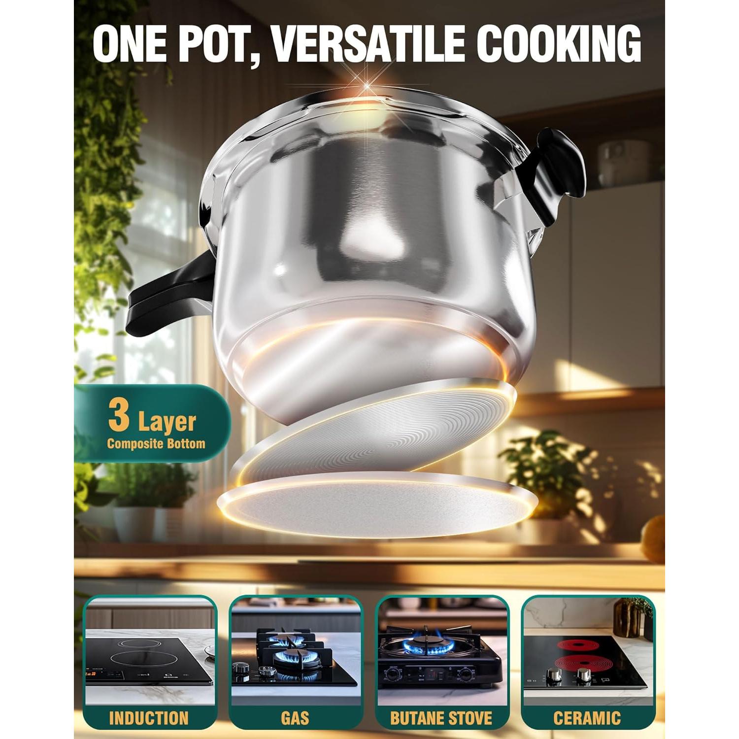 Olla a presión WantJoin 6L acero inoxidable con seguridad