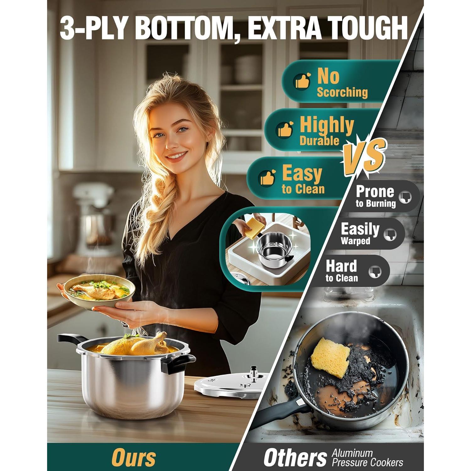 Olla a presión WantJoin 6L acero inoxidable con seguridad