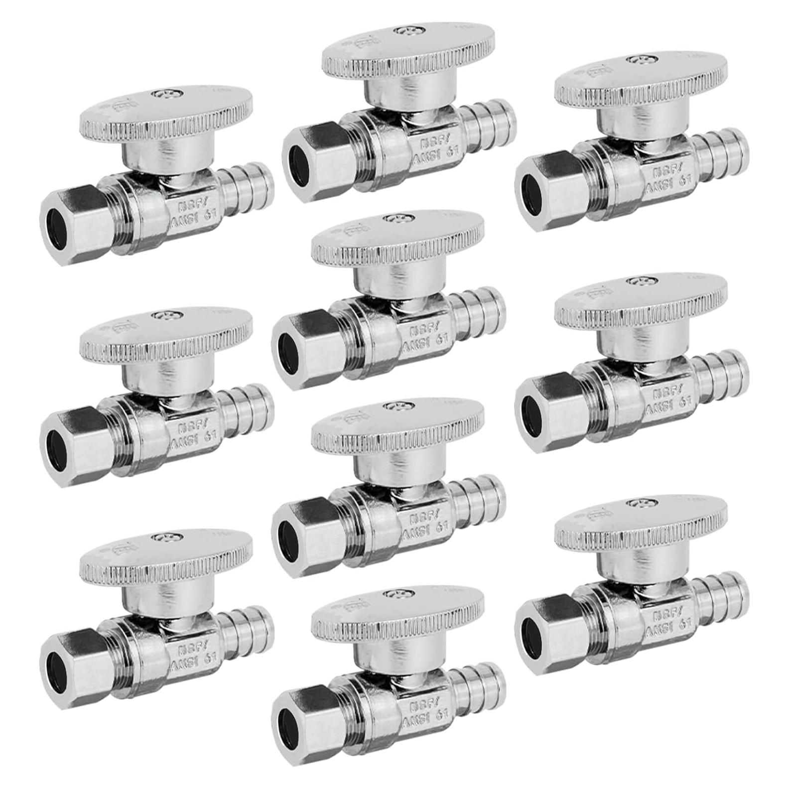 Paquete de 10 Válvulas de Parada Recta JUWO 1/2" PEX x 3/8" Compresión