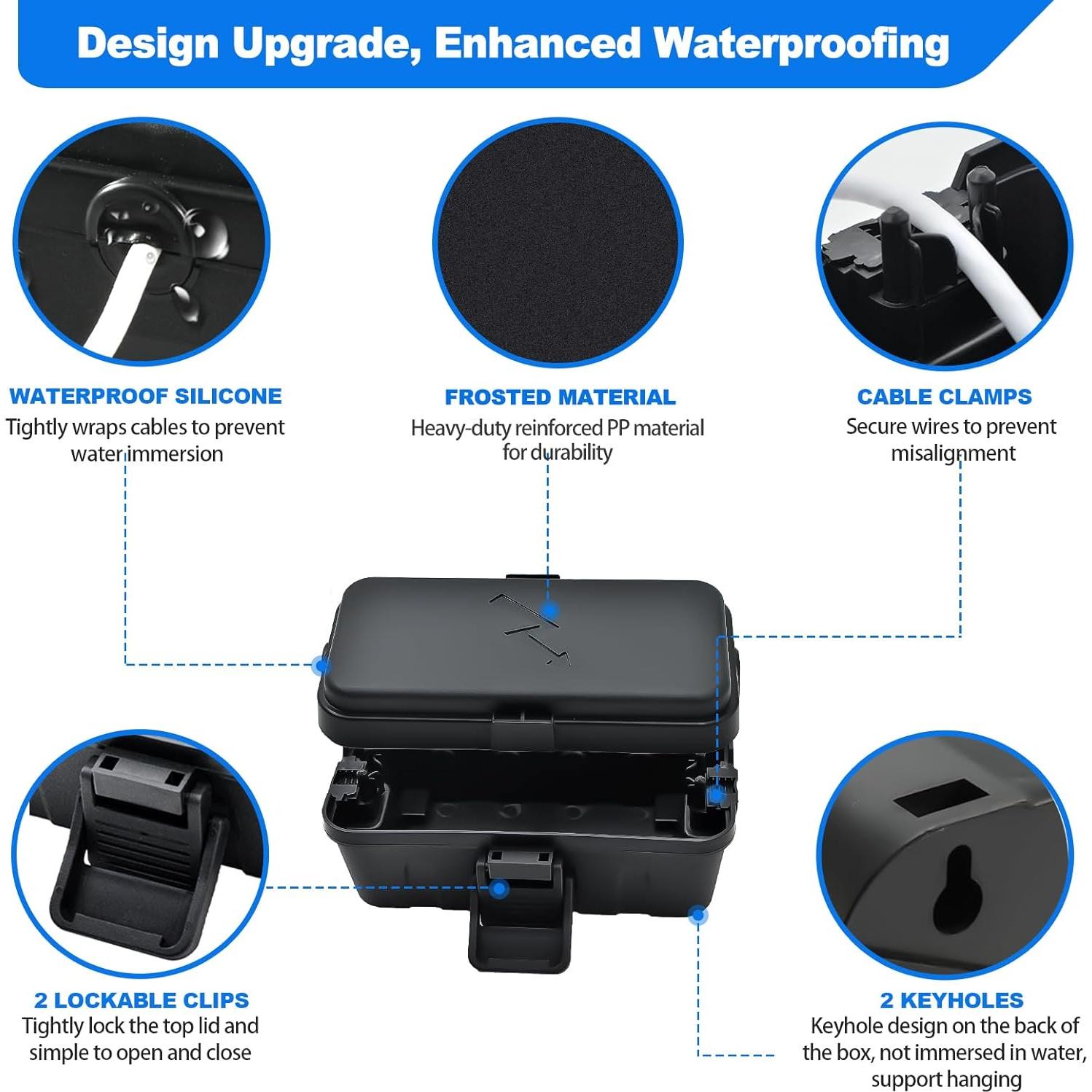 Caja de Conexión Eléctrica Impermeable Hrensaw 14x7cm Negra