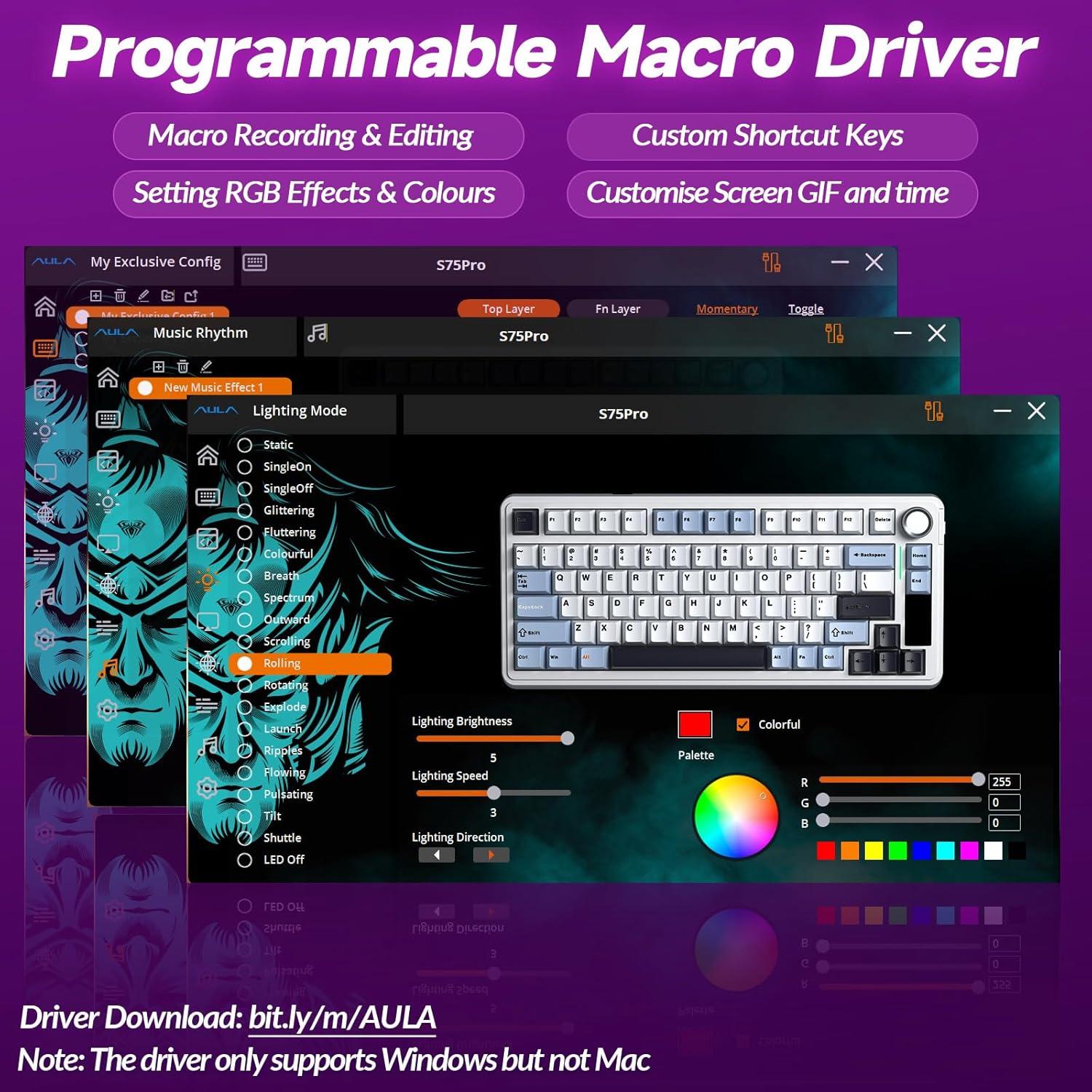 Teclado Mecánico Inalámbrico AULA S75 Pro RGB 75% PBT