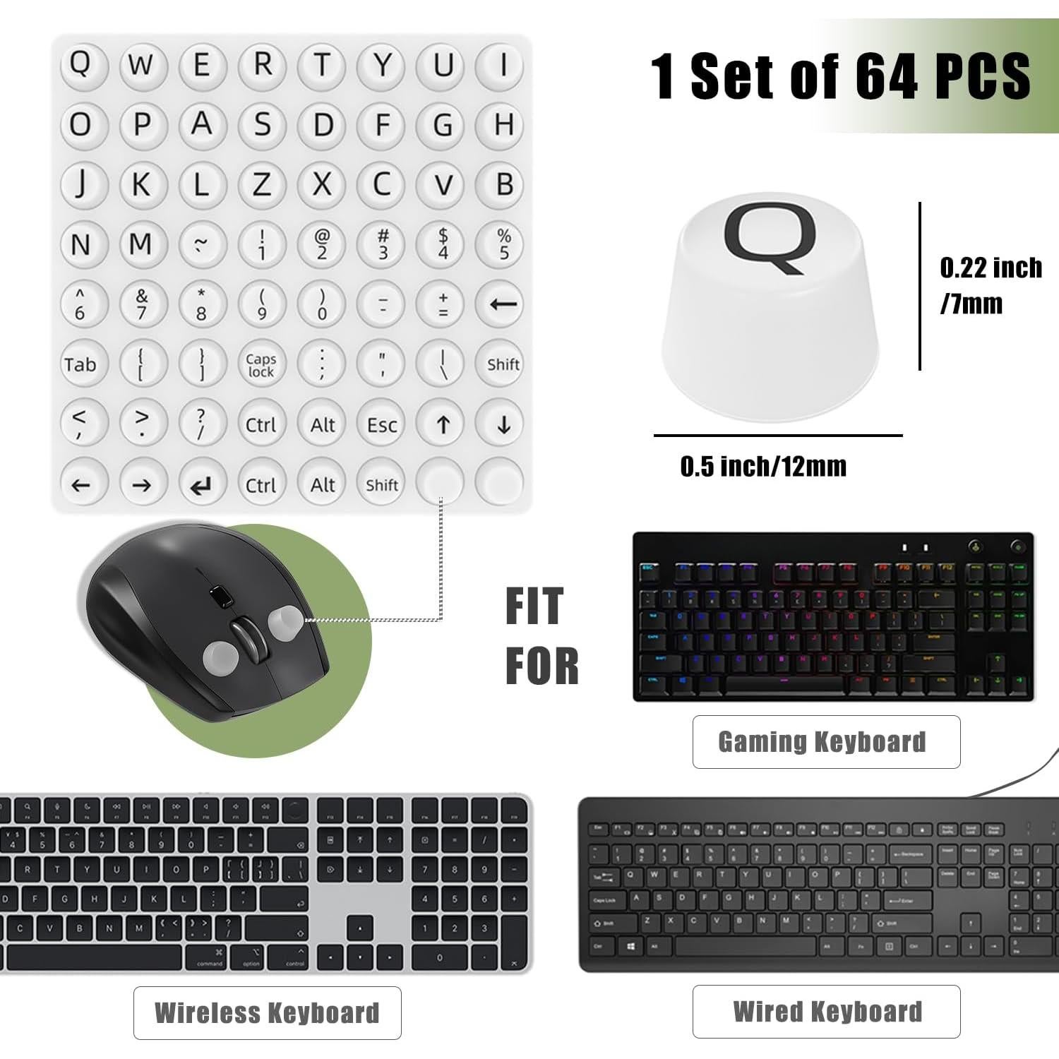 Calcomanías Elevadas para Teclado MasiBloom 64 Pcs Blanco