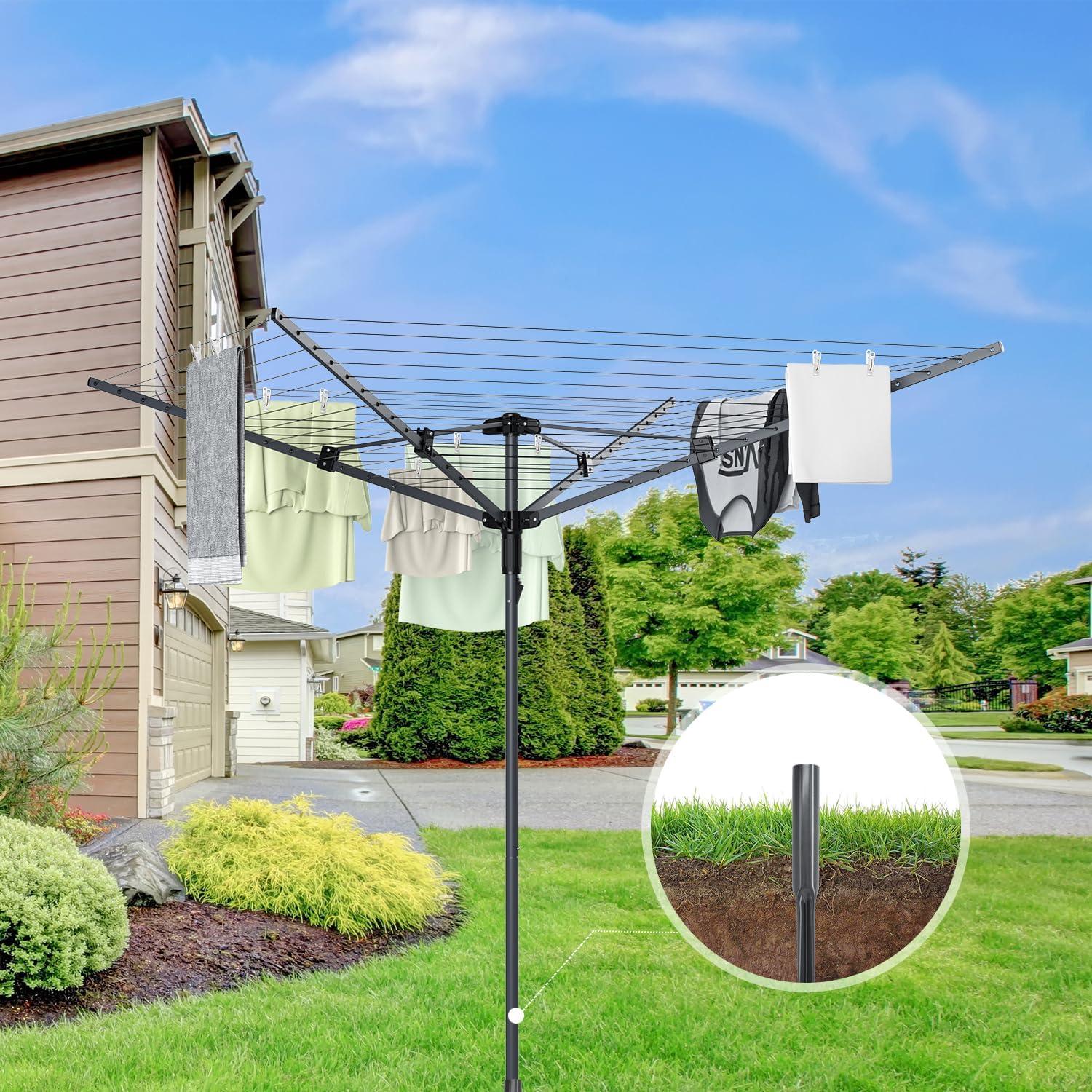 Tendedero de Ropa Exterior SZJoyBet 4 Brazos 12 Cuerdas 50m