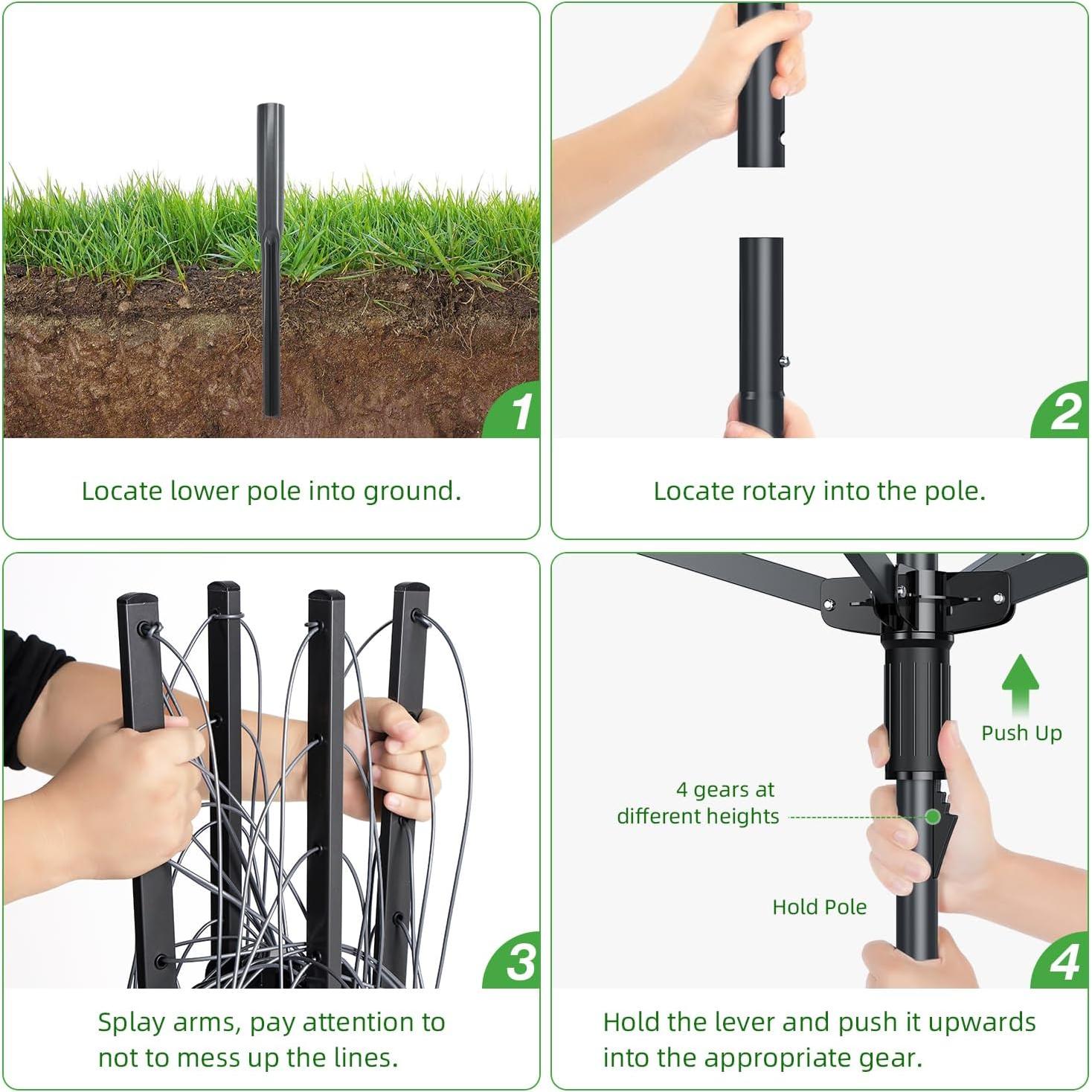 Tendedero de Ropa Exterior SZJoyBet 4 Brazos 12 Cuerdas 50m