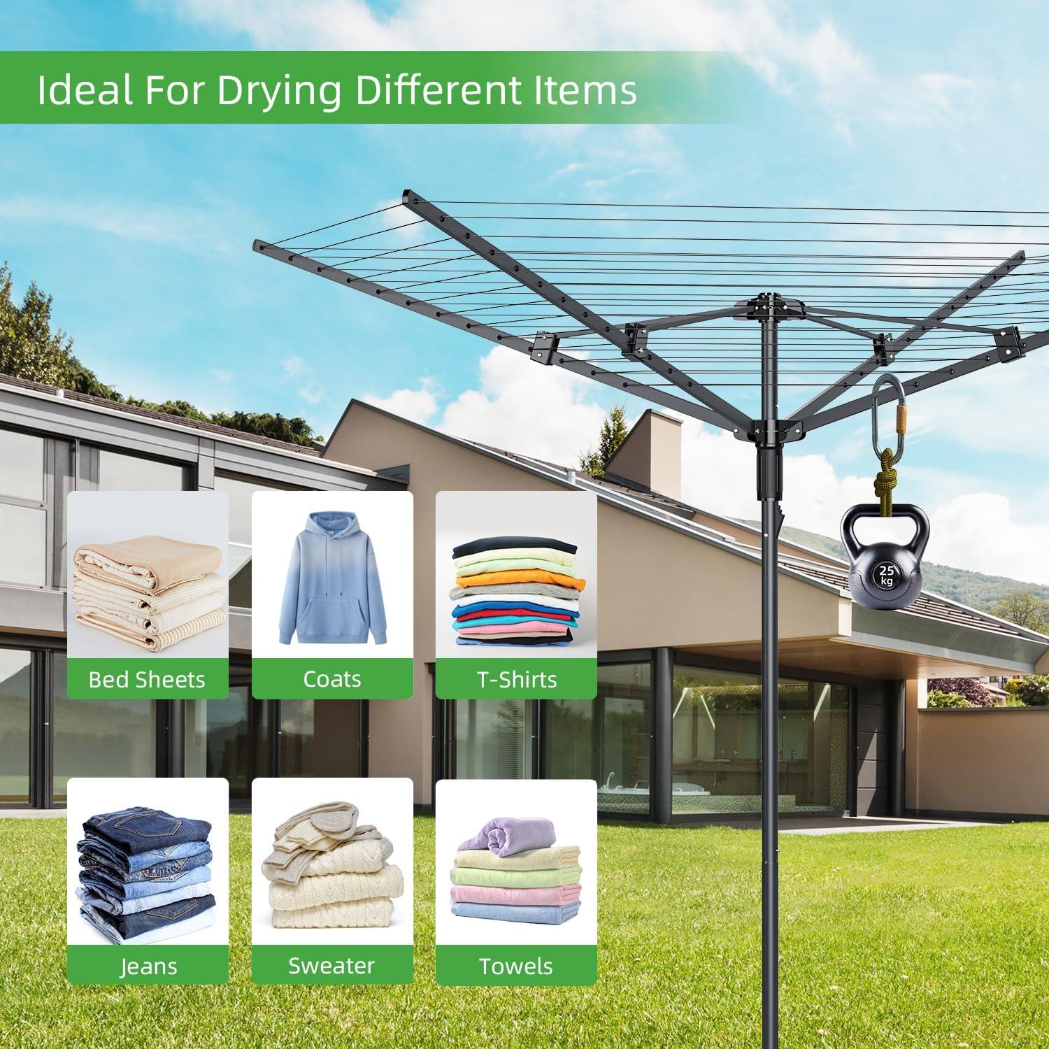 Tendedero de Ropa Exterior SZJoyBet 4 Brazos 12 Cuerdas 50m