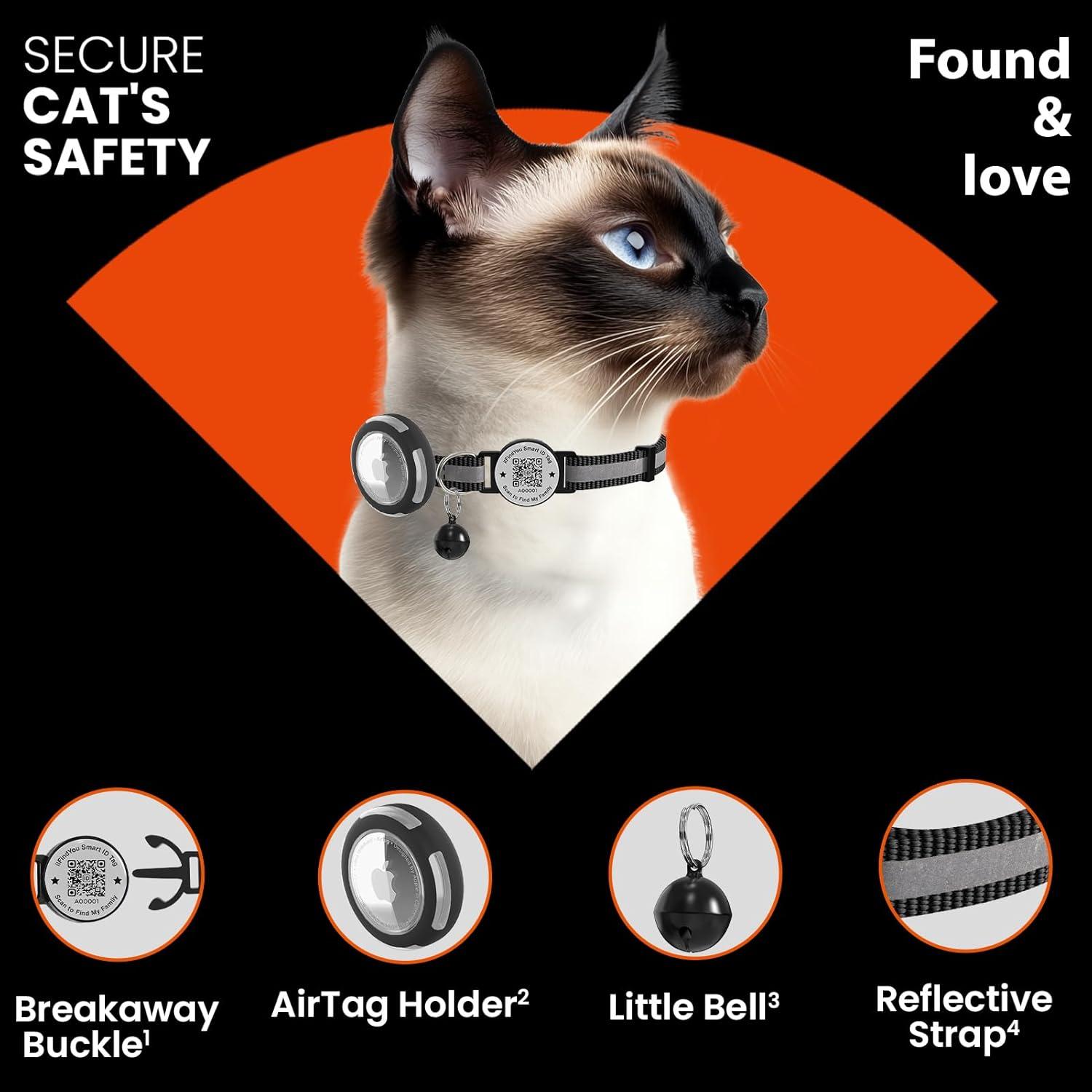Collar para Gato AirTag ILFINDYOU Negro Ajustable Impermeable