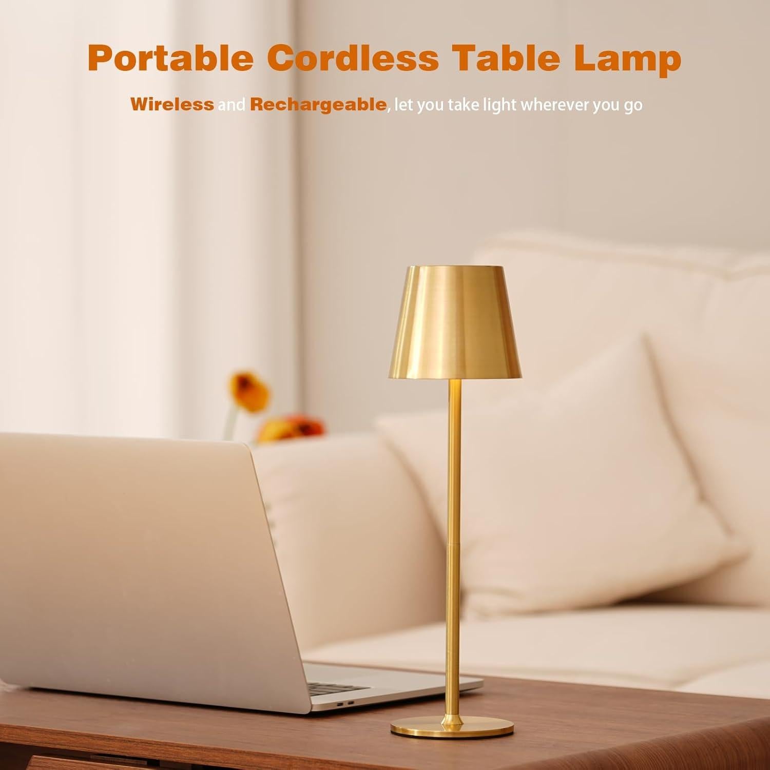 Lámpara de Mesa Recargable Dorada 5000mAh Regulable LED