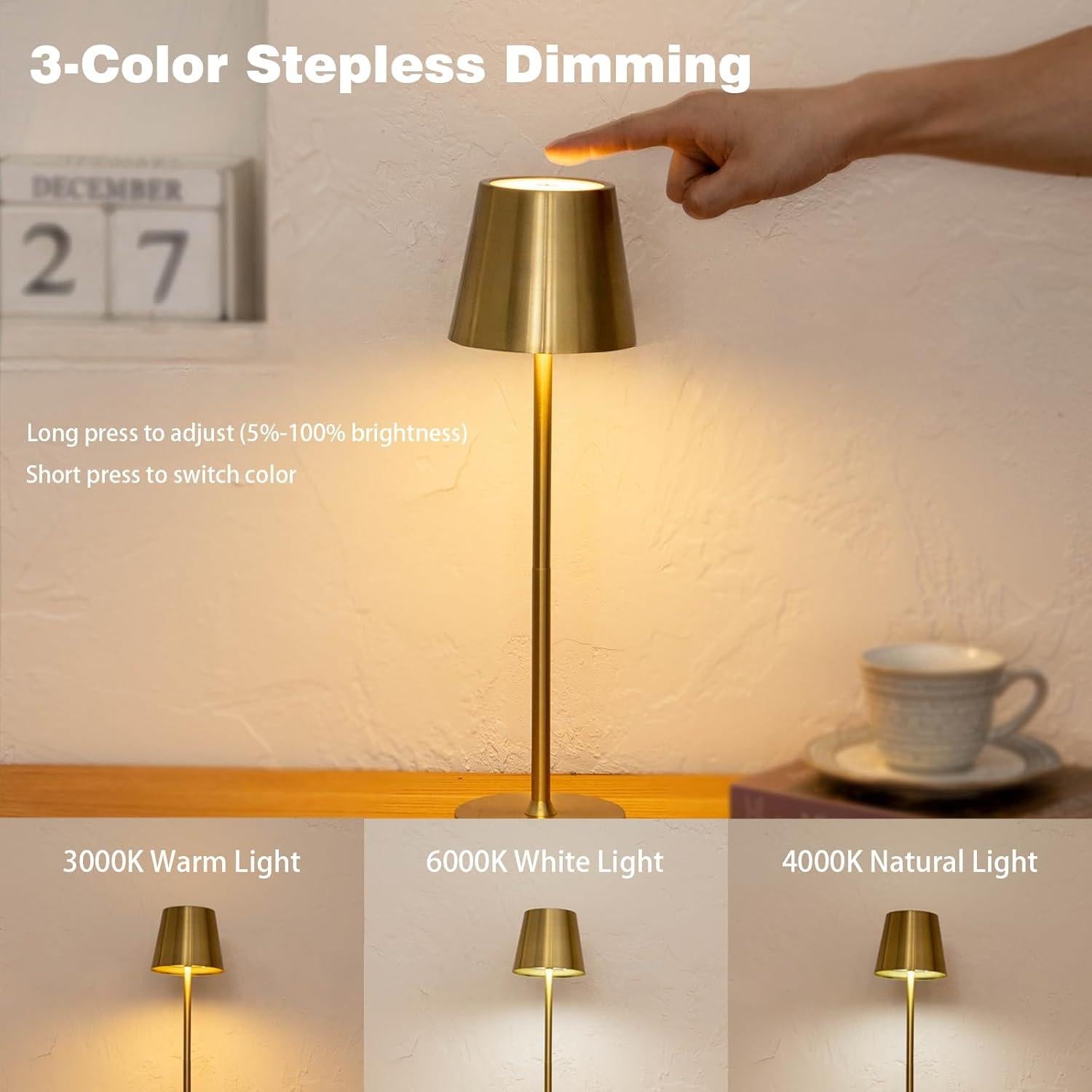 Lámpara de Mesa Recargable Dorada 5000mAh Regulable LED