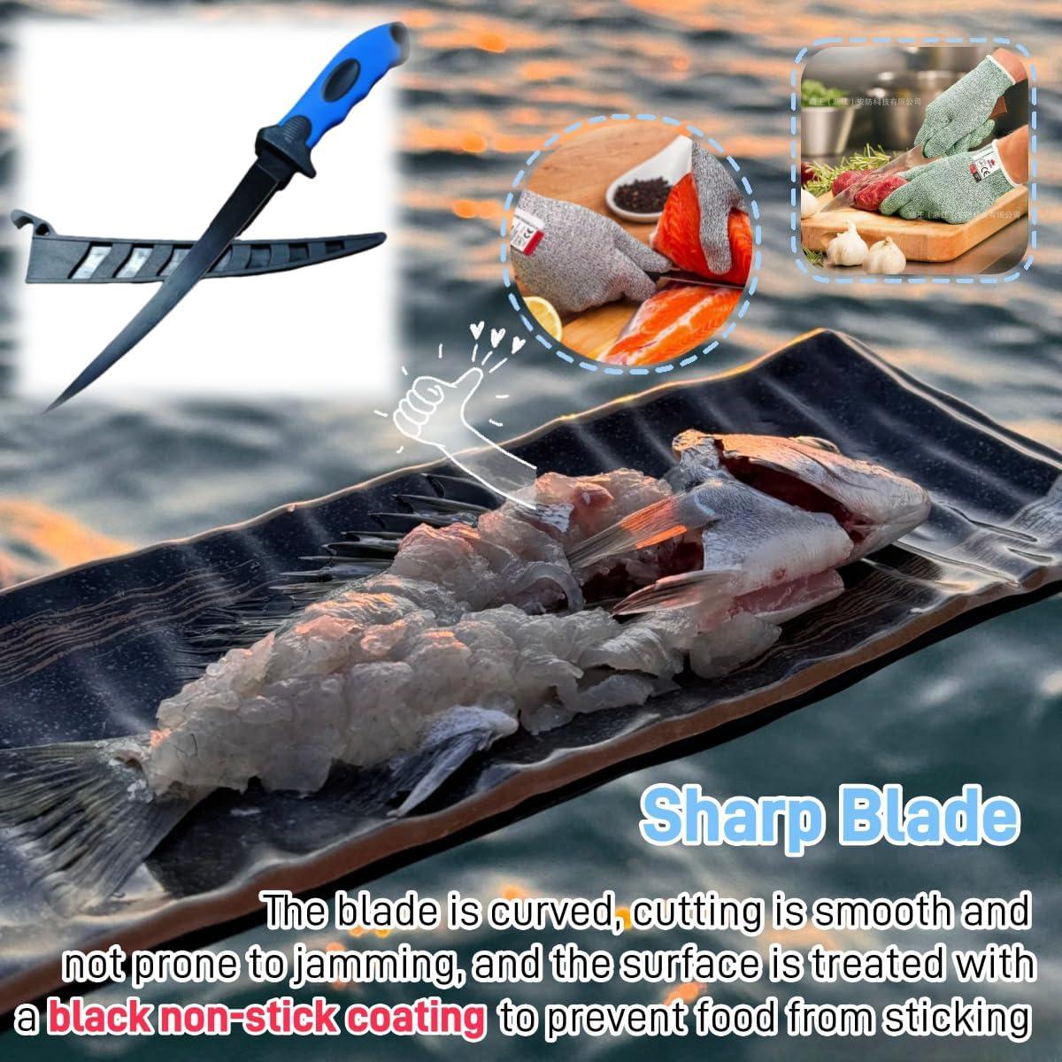 Juego de cuchillos de filete HOWORR 2 piezas 5 y 7" azul