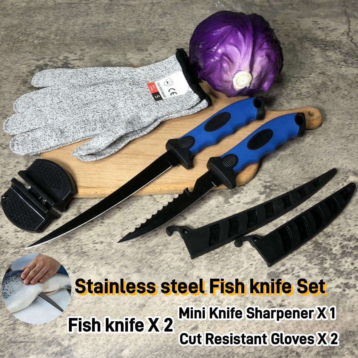 Juego de cuchillos de filete HOWORR 2 piezas 5 y 7" azul