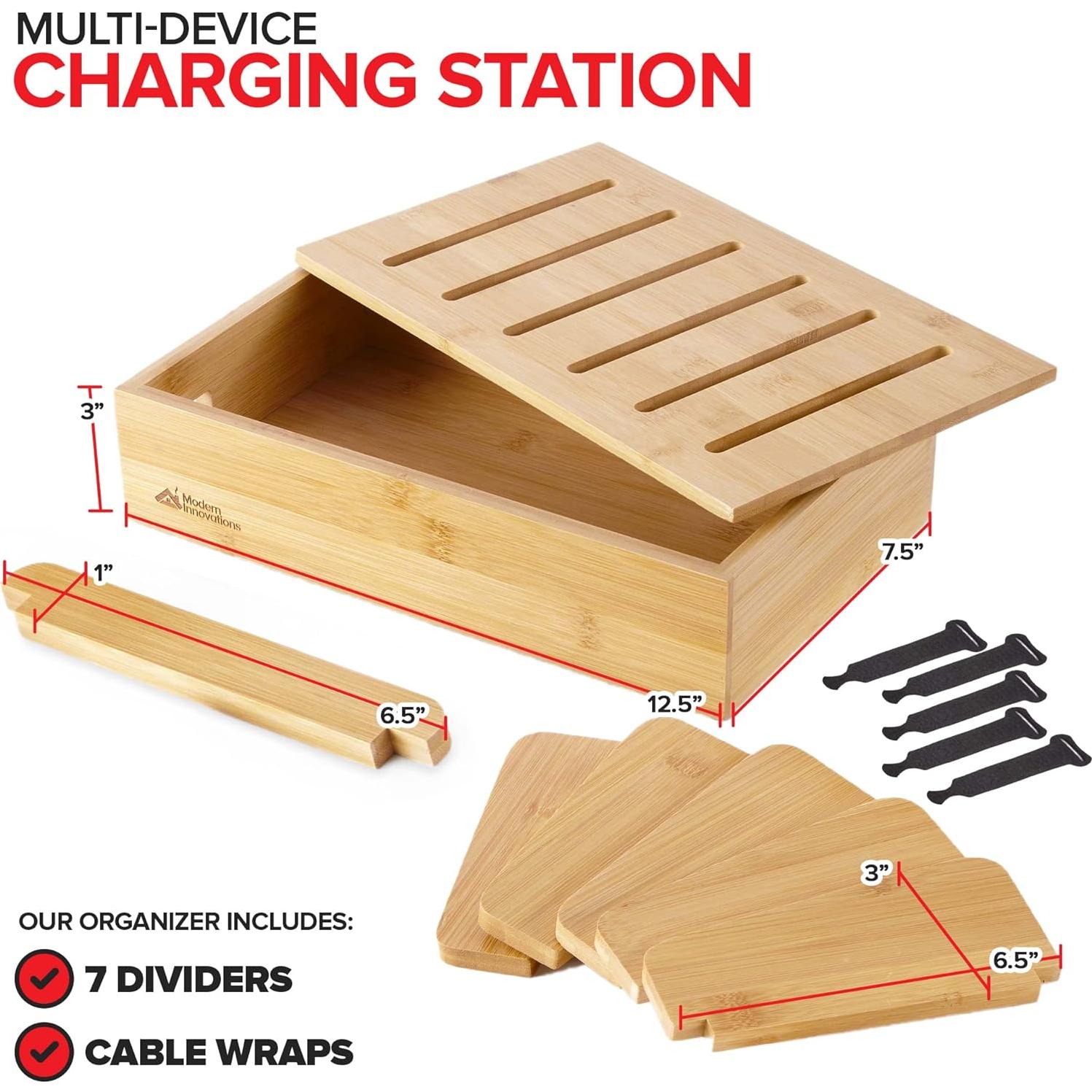 Estación de Carga de Madera Bambú Innovaciones Modernas 5 Dispositivos