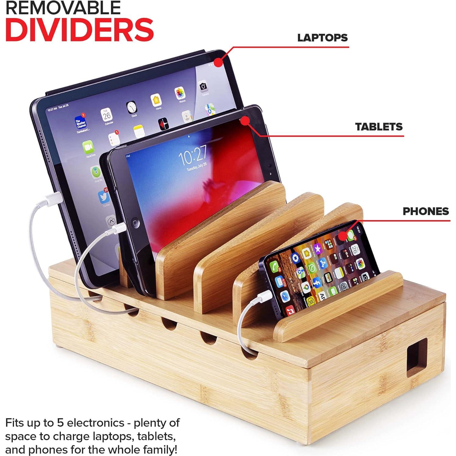 Estación de Carga de Madera Bambú Innovaciones Modernas 5 Dispositivos